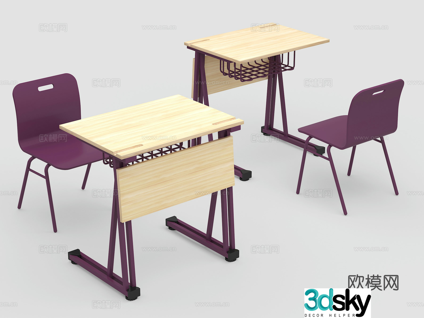 Modern primary and secondary school desks and chairs study desks desks writing desks training desks 3D model