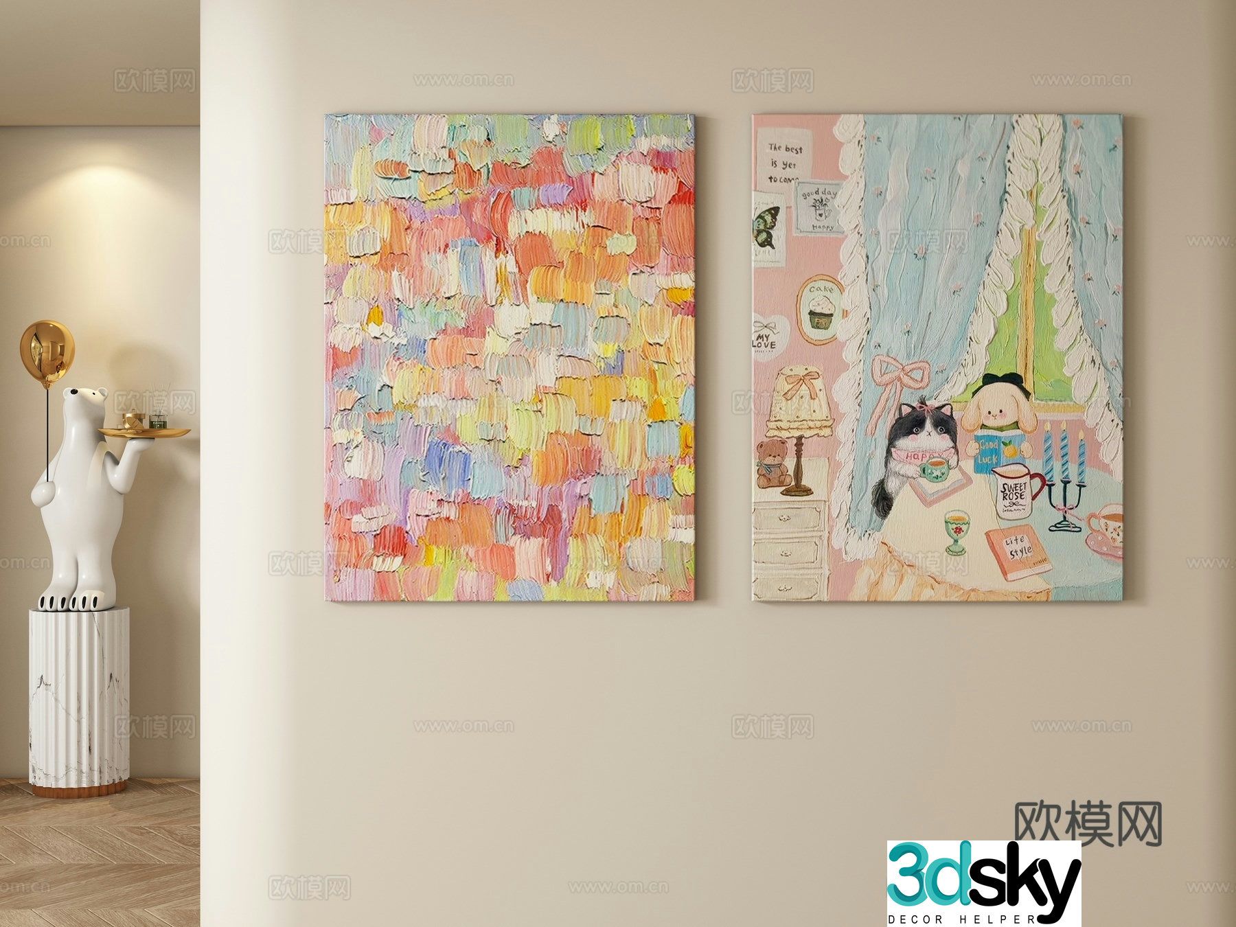 Cream style decorative painting hanging painting 3d model