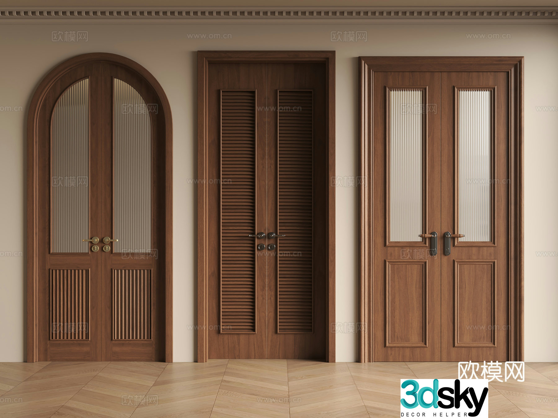 Middle-aged double-door bedroom door 3D model