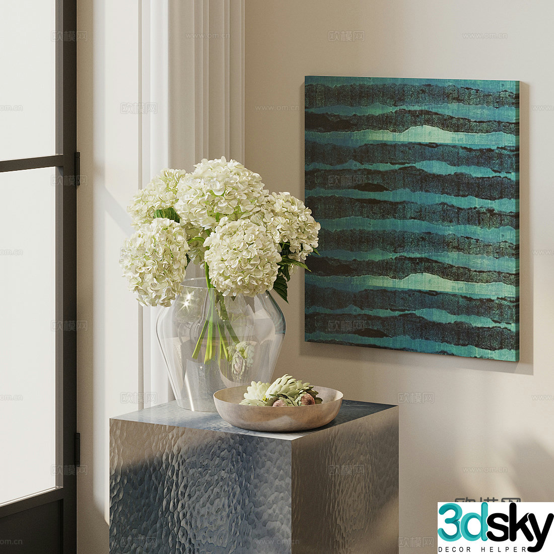 Modern flower art glass vase rose flower arrangement interior landscape flower art living room dining table vase 3d model