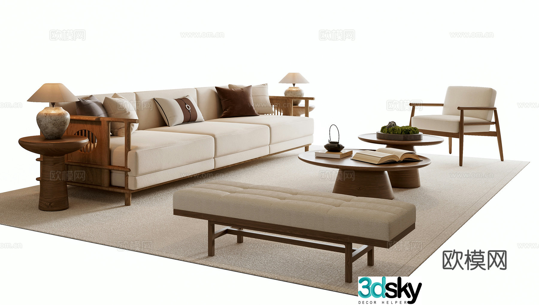 New Chinese sofa coffee table combination 3D model