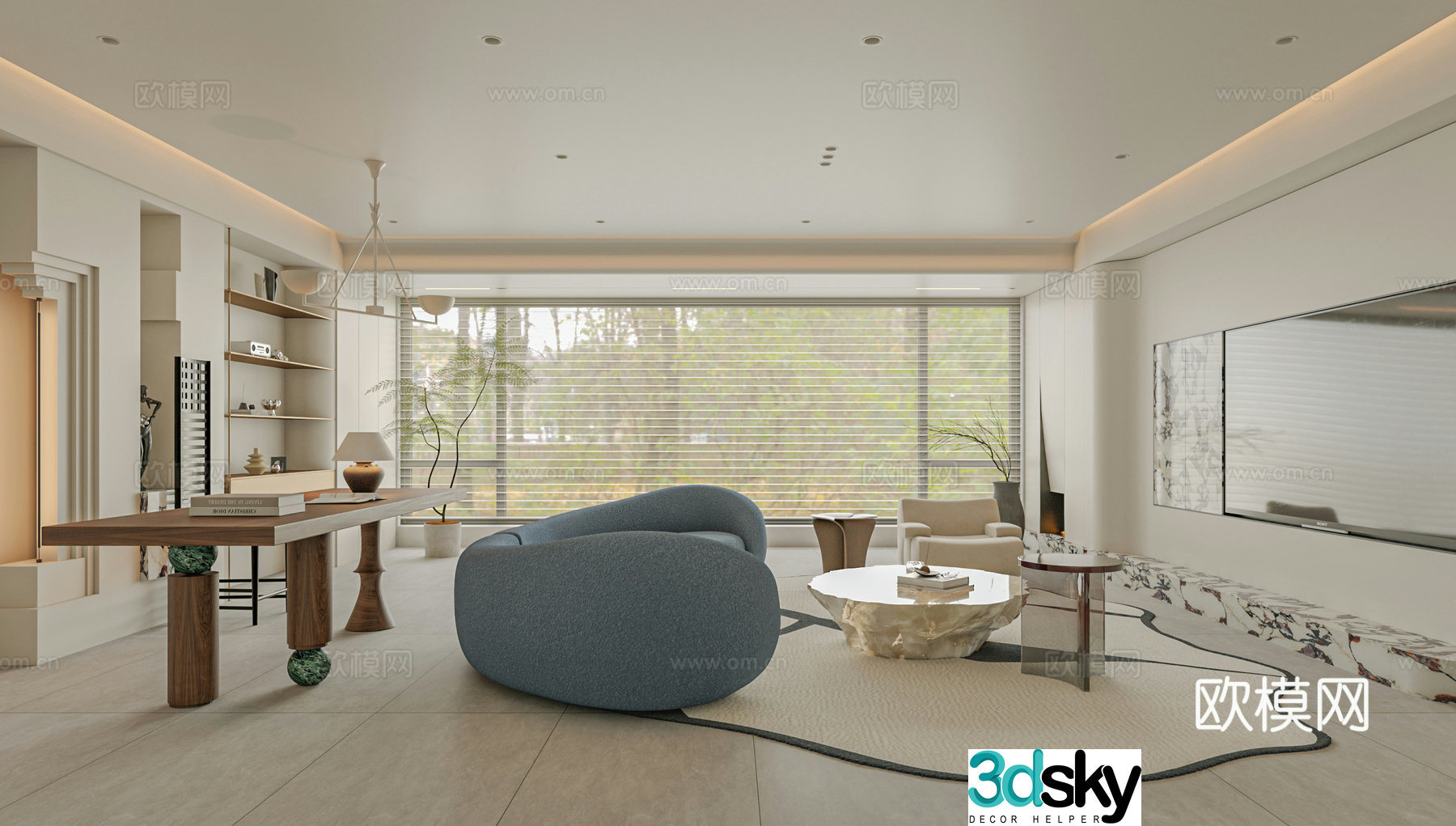 Modern living room sofa single chair coffee table 3d model