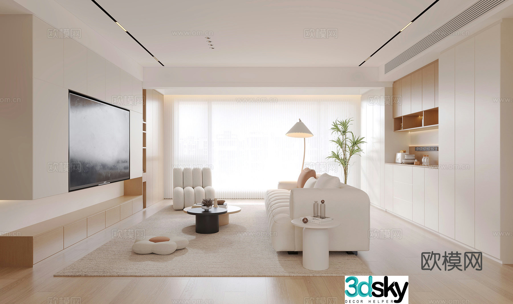 Modern minimalist log style dining room sideboard 3D model