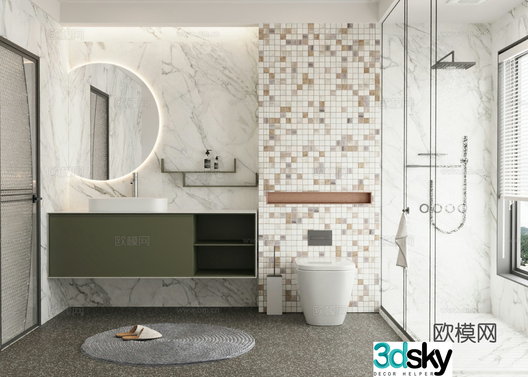 Modern bathroom wet and dry bathroom bathroom cabinet toilet 3d model