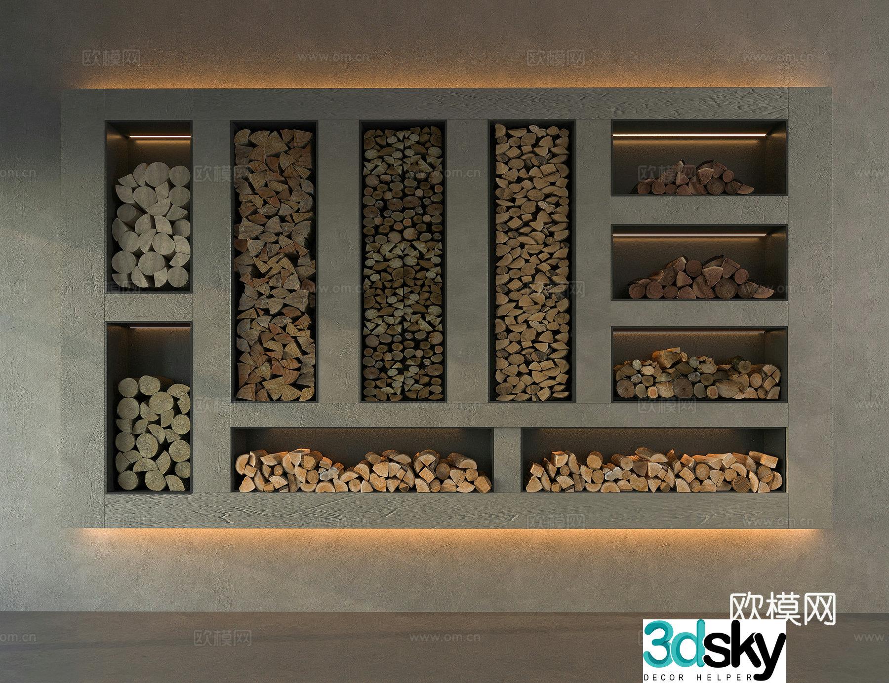 Modern fireplace firewood pile embedded firewood wood pile 3d model