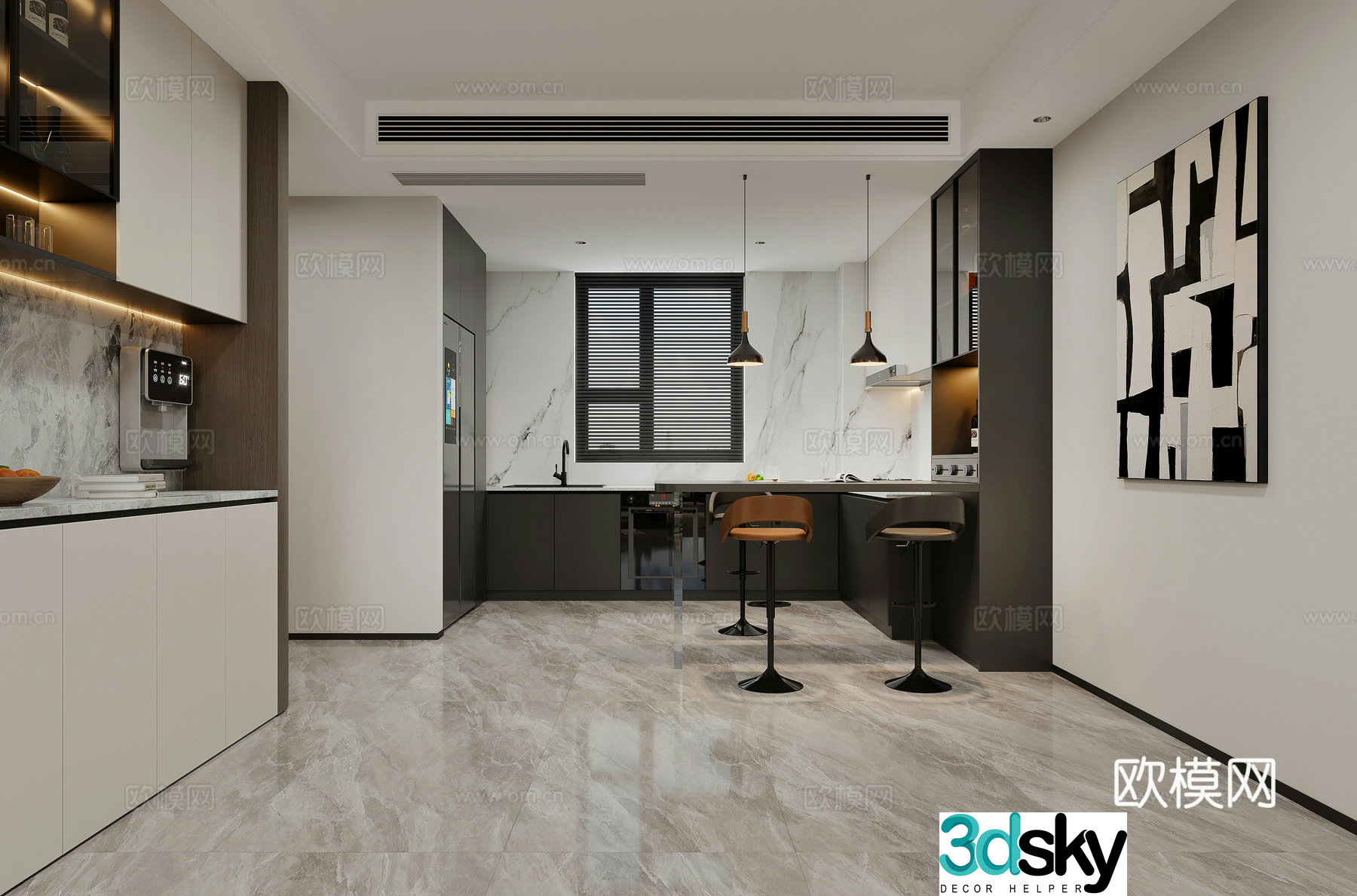 Modern kitchen Western kitchen bar open kitchen island wine cabinet Italian kitchen light luxury 3D model