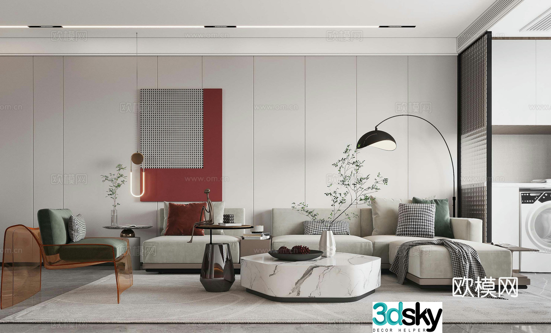 Modern Italian light luxury style dining room 3D model