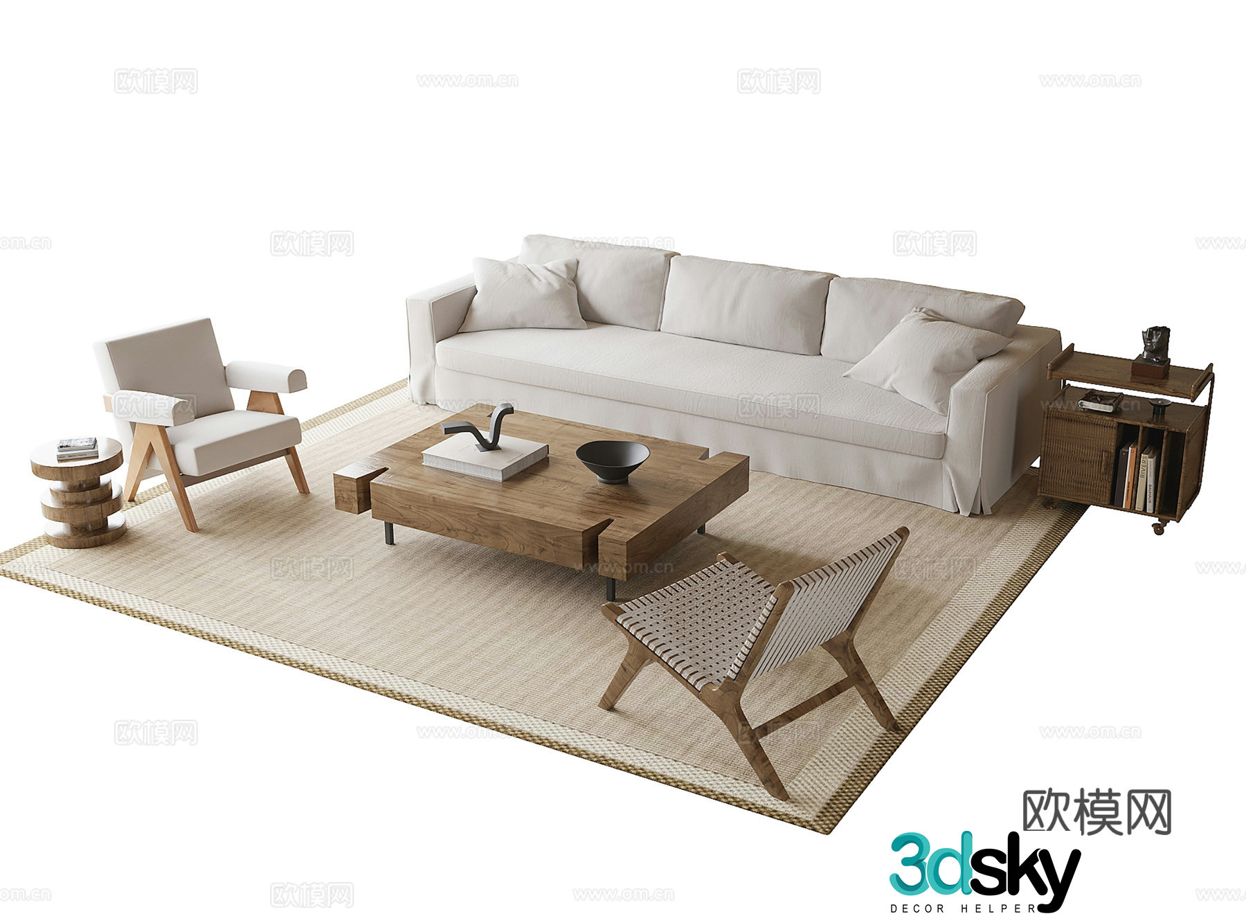 Modern sofa coffee table combination three-person sofa leisure chair 3d model