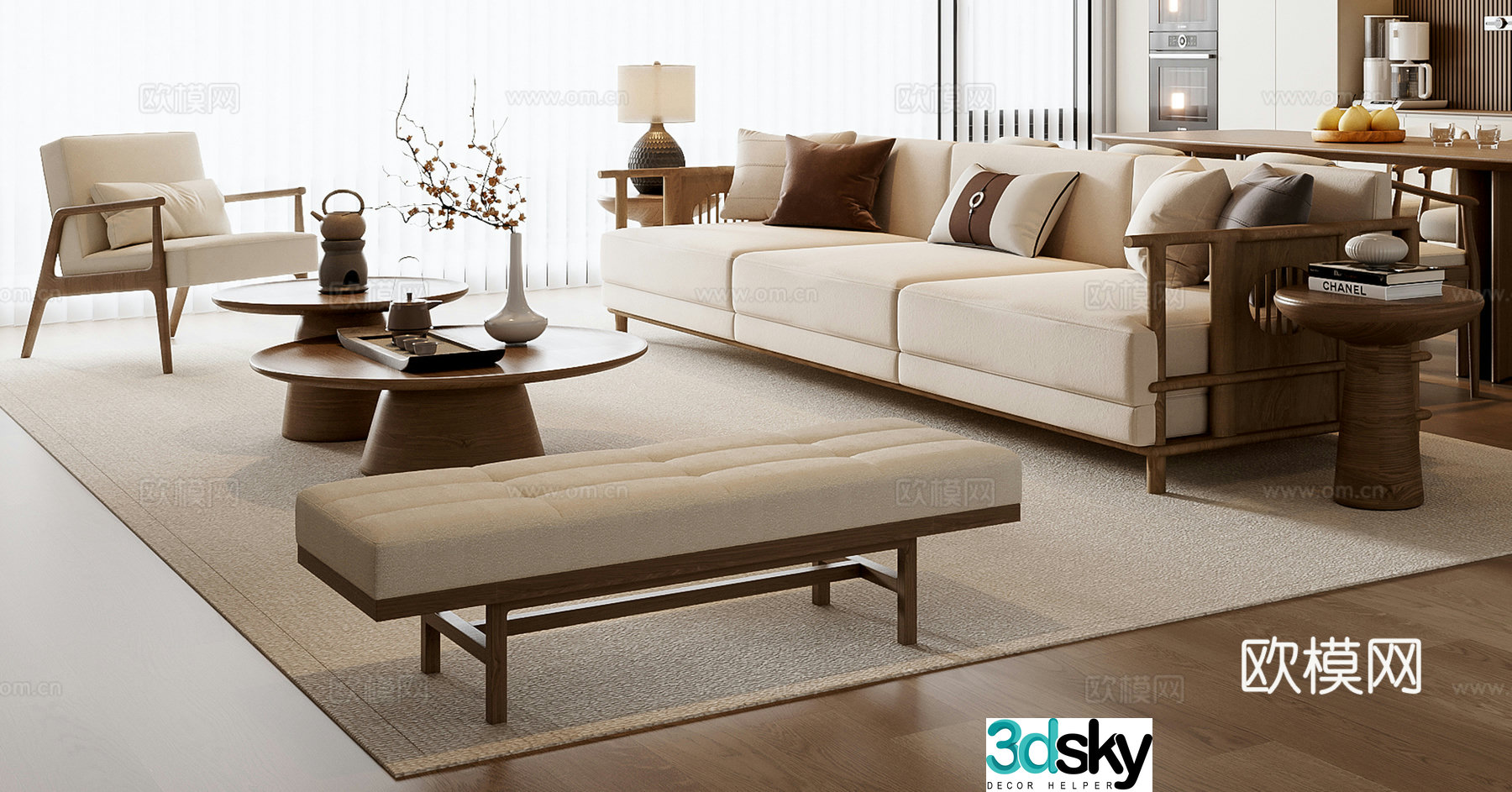 New Chinese sofa coffee table combination 3D model