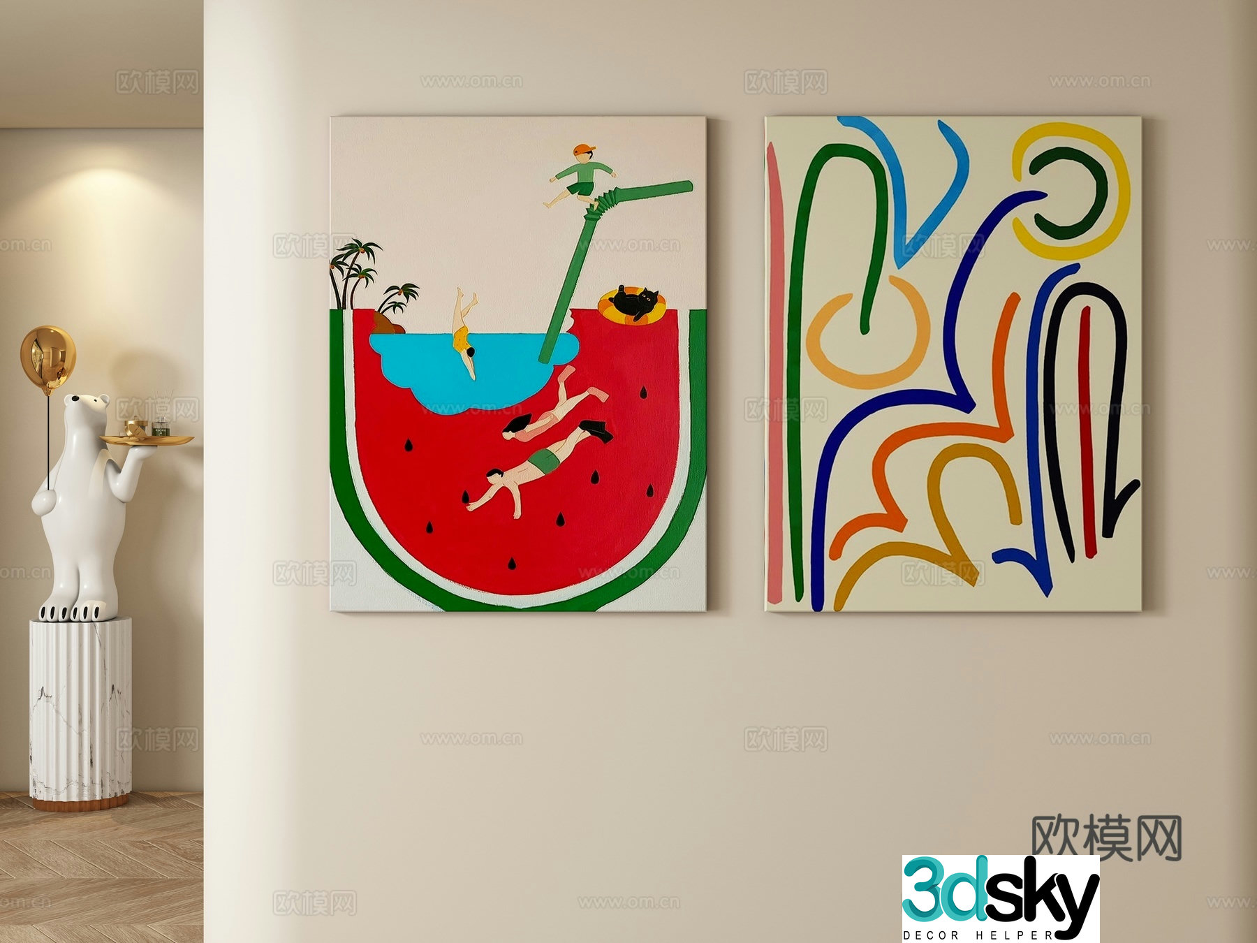 Cream style decorative painting hanging painting 3d model