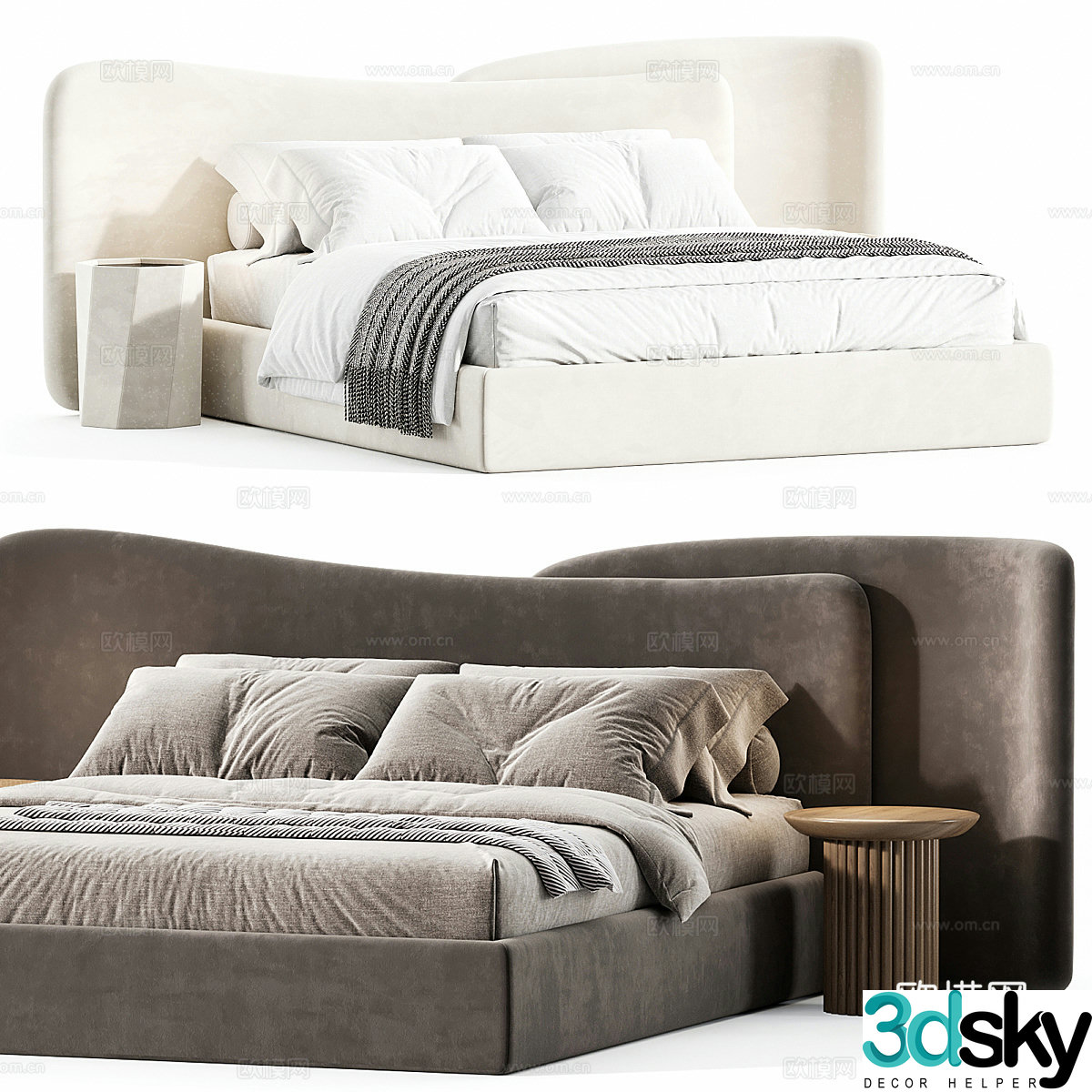 Modern Italian Gaspra fabric double bed 3D model