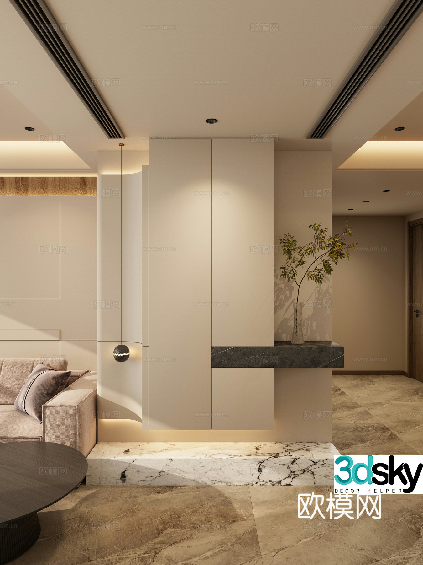 Italian style cream style house structure eggshell chandelier without owner lamp door partition entrance 3D model