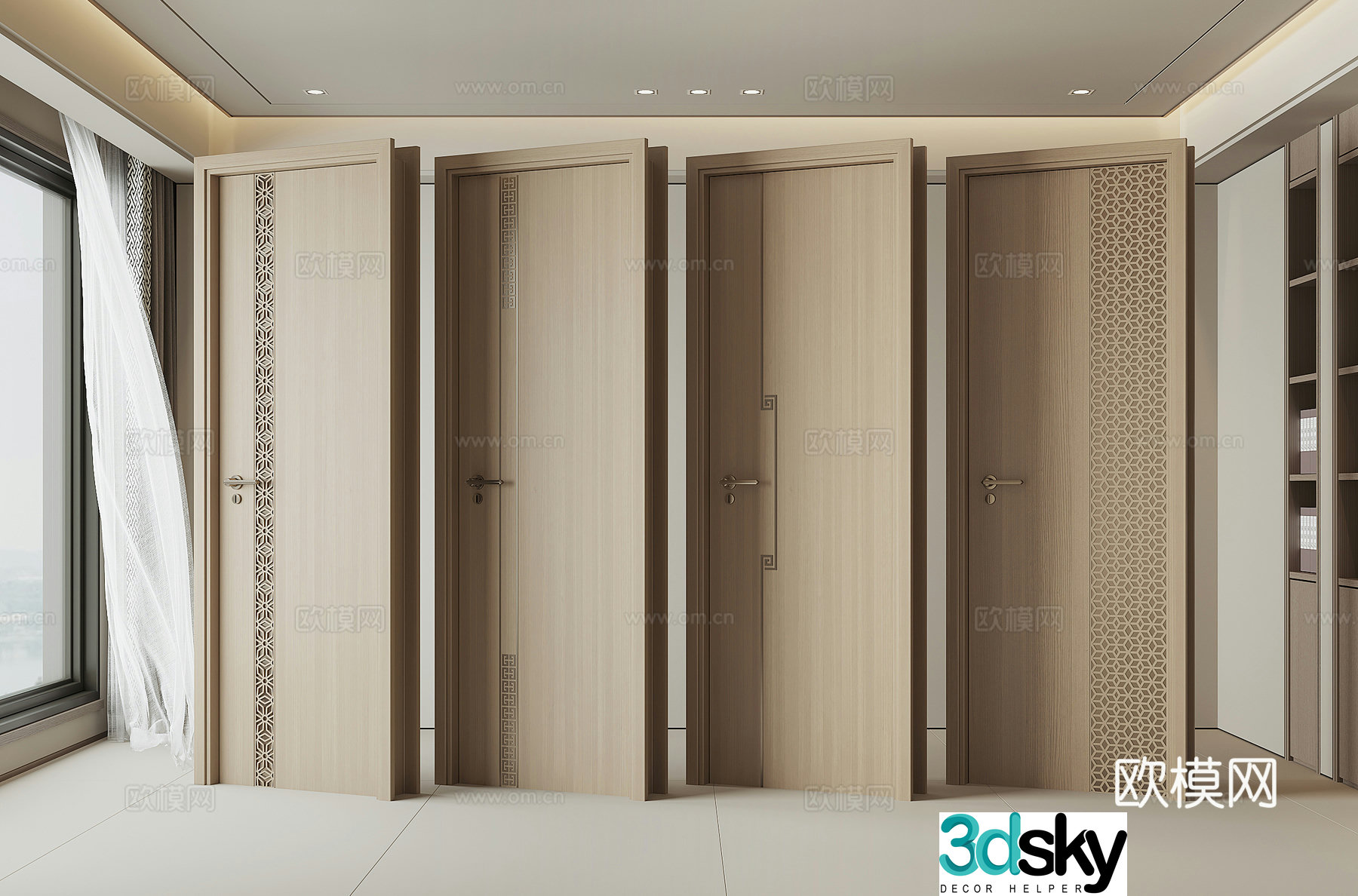 New Chinese wooden door 3D model