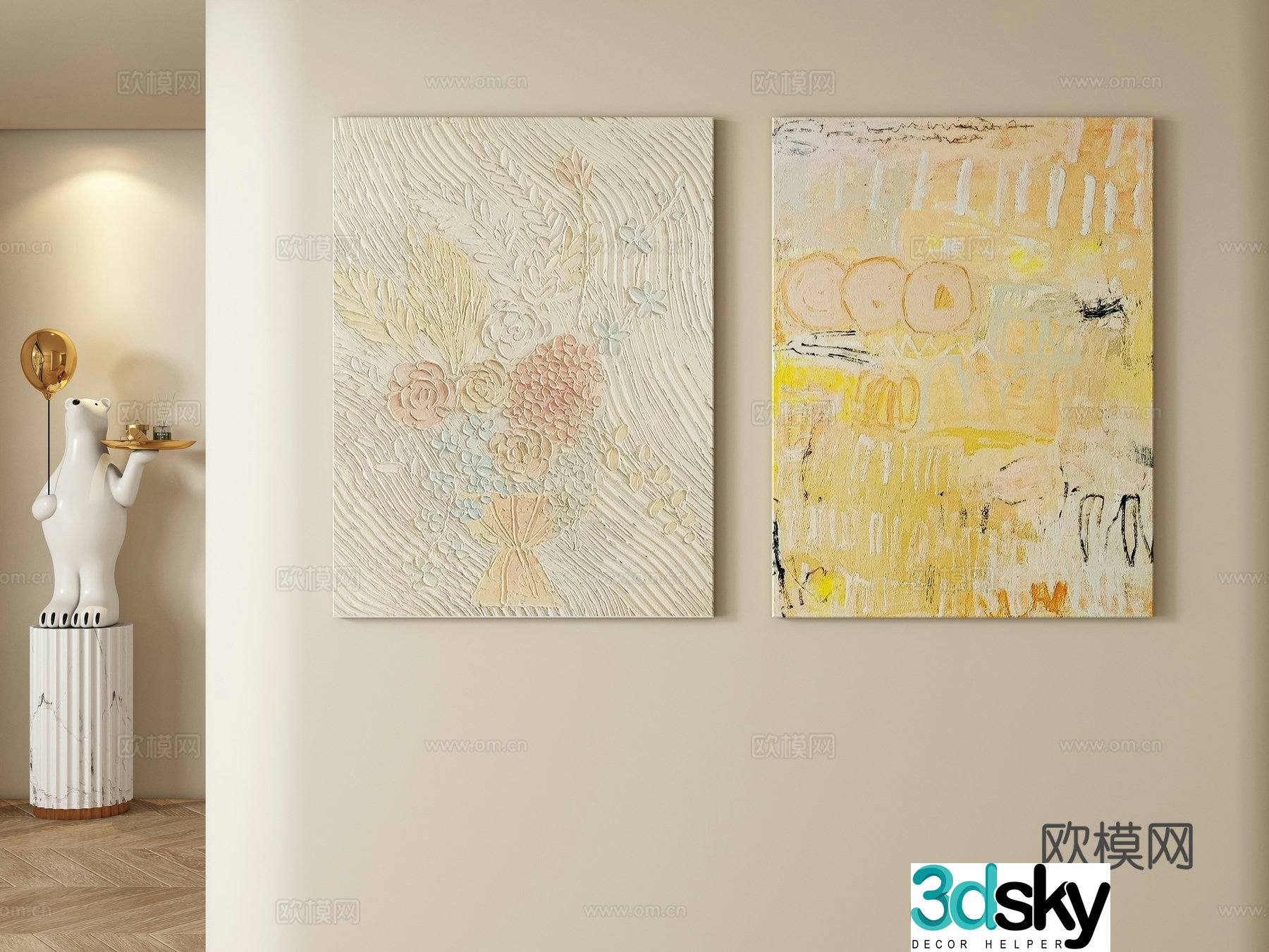 Cream style decorative painting hanging painting 3d model