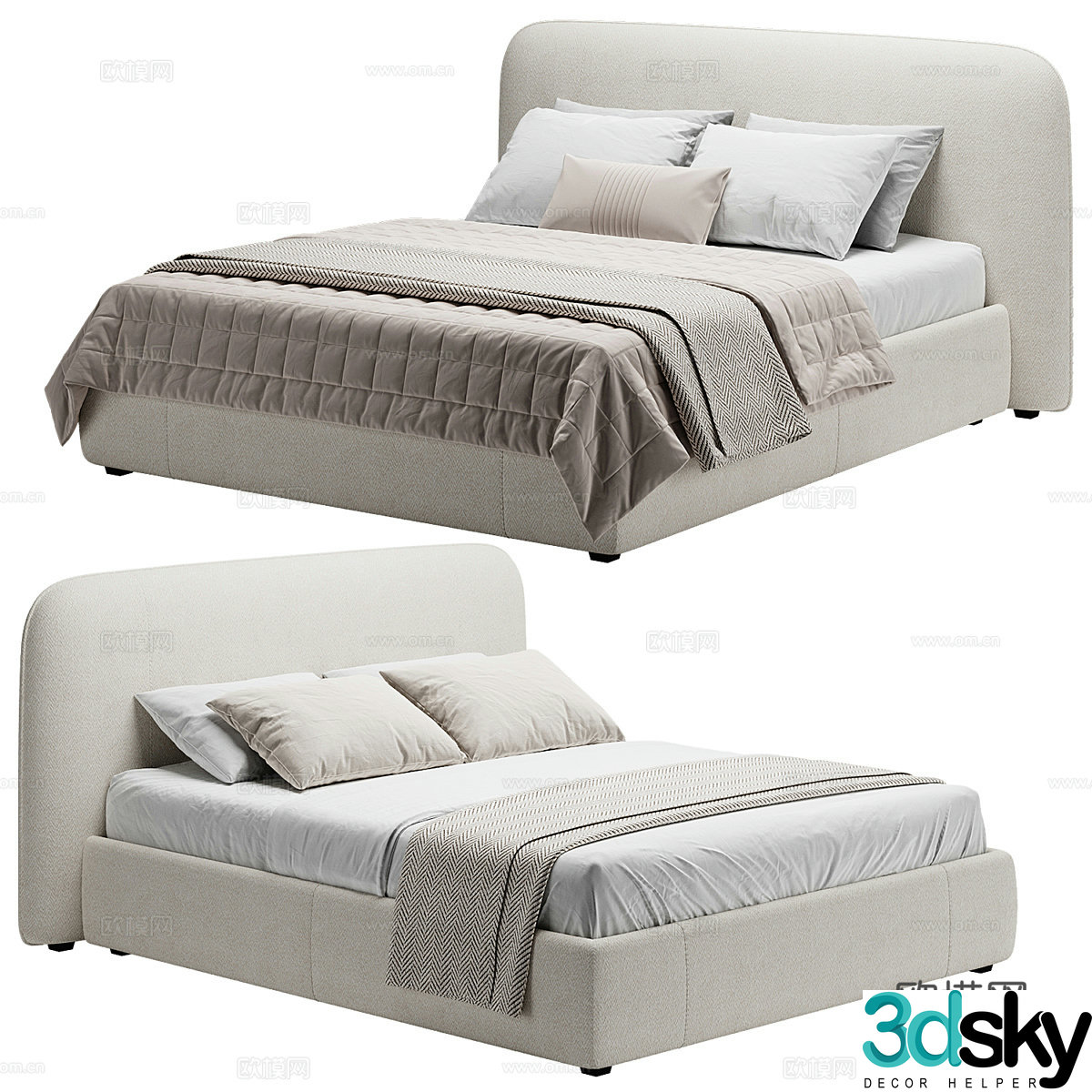 New Chinese style fabric double bed 3D model