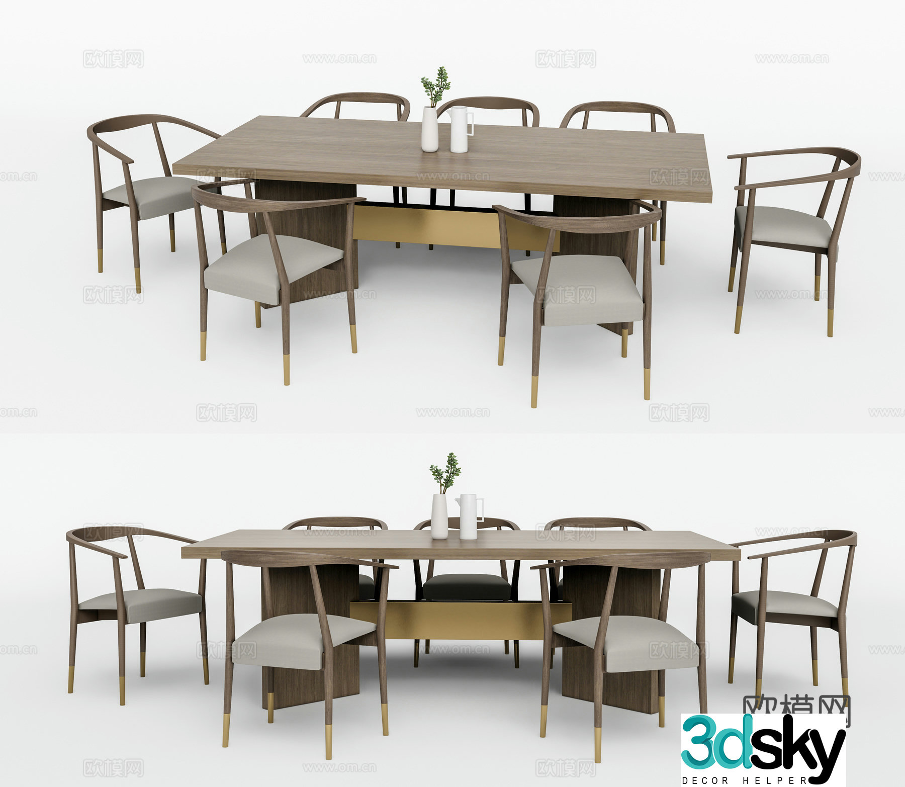 Modern solid wood dining table and chairs long table and chairs 3d model