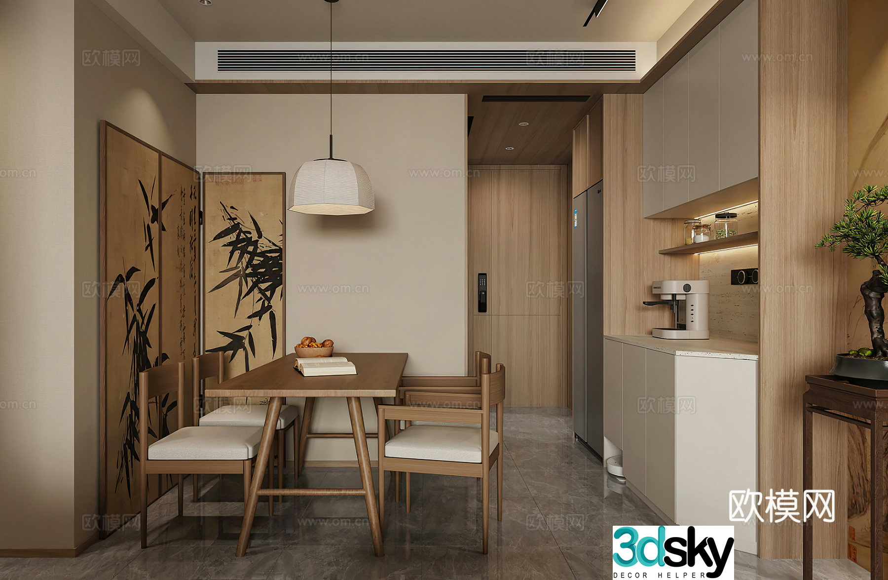 Middle-aged restaurant Wine cabinet Coffee machine Wasabi restaurant Middle-aged restaurant New Chinese restaurant 3D model