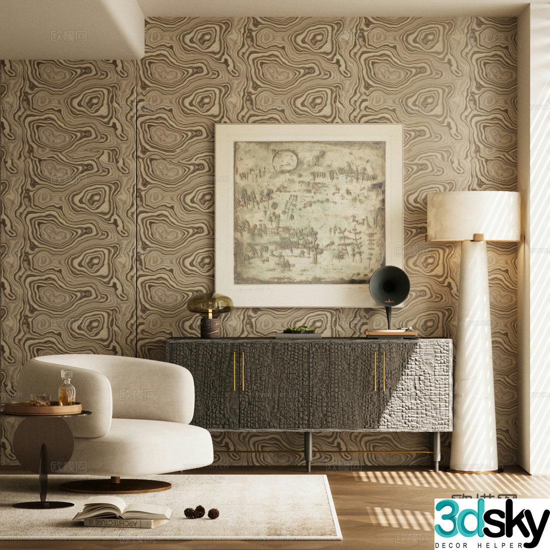 Medium-old chest of drawers retro style entrance cabinet medium-old leisure chair medium-old sofa chair decorative cabinet 3D model