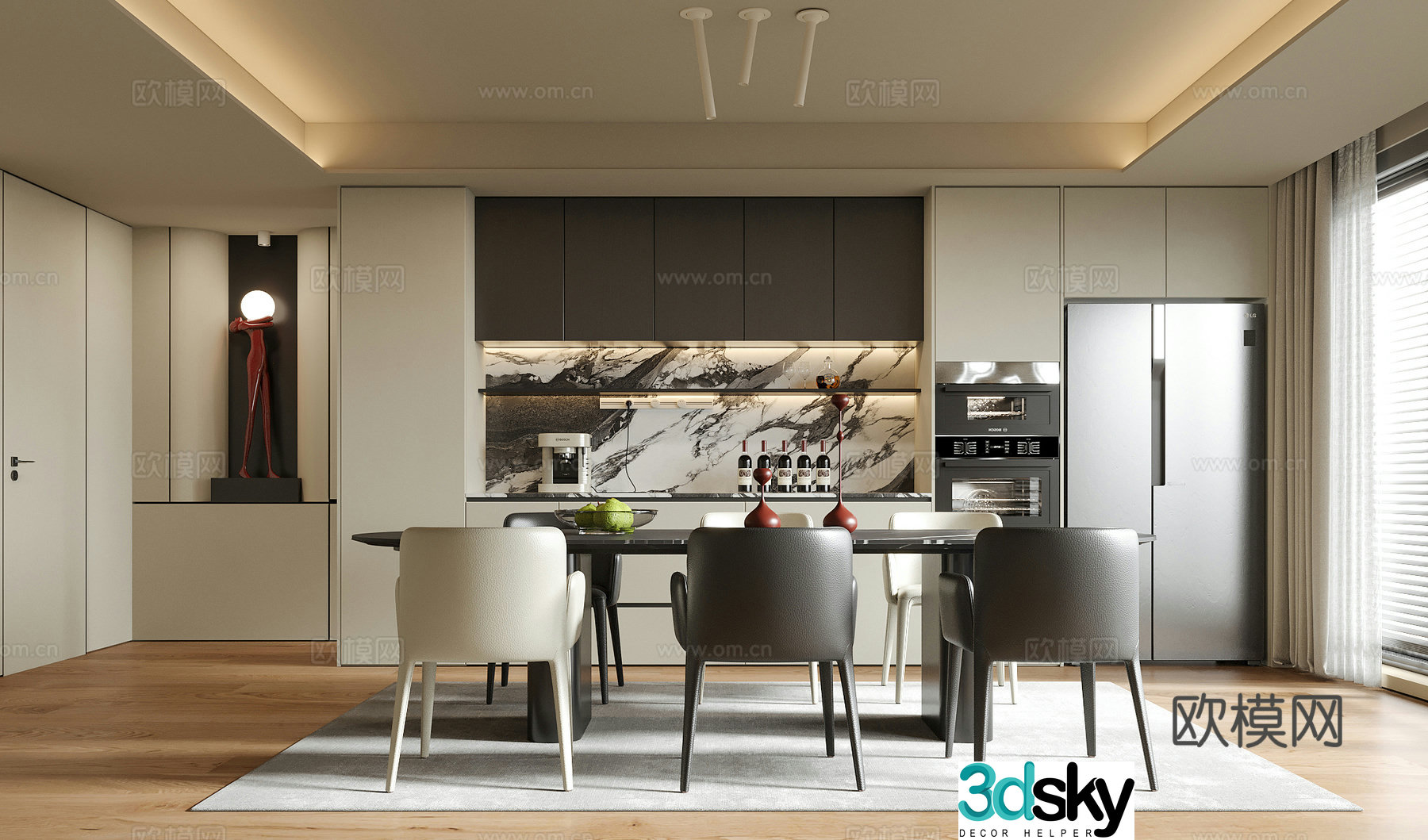 Modern restaurant Dining table and chair Dining chair Sideboard 3D model