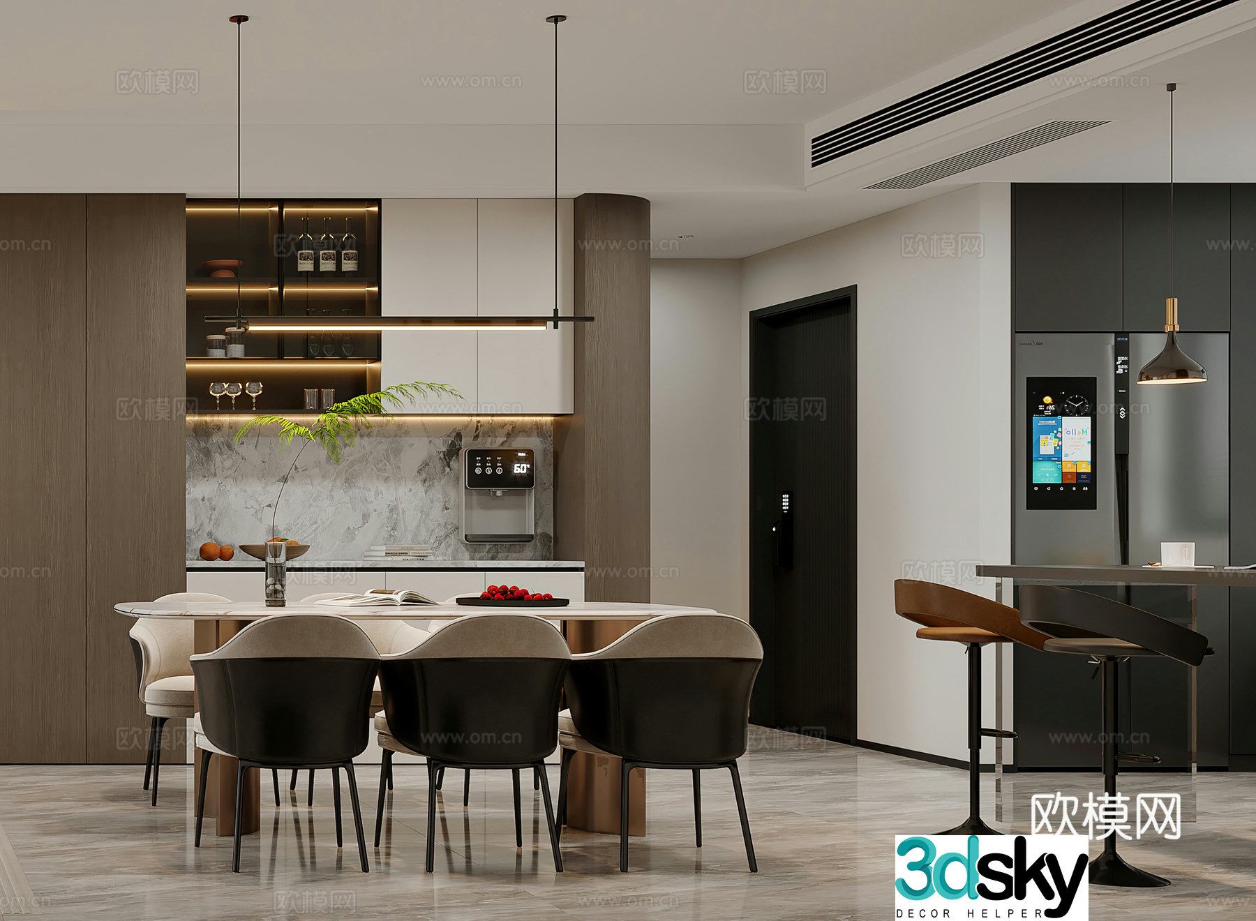 Modern restaurant line pipe machine direct drinker dining table bar wine cabinet shoe cabinet light luxury restaurant 3D model