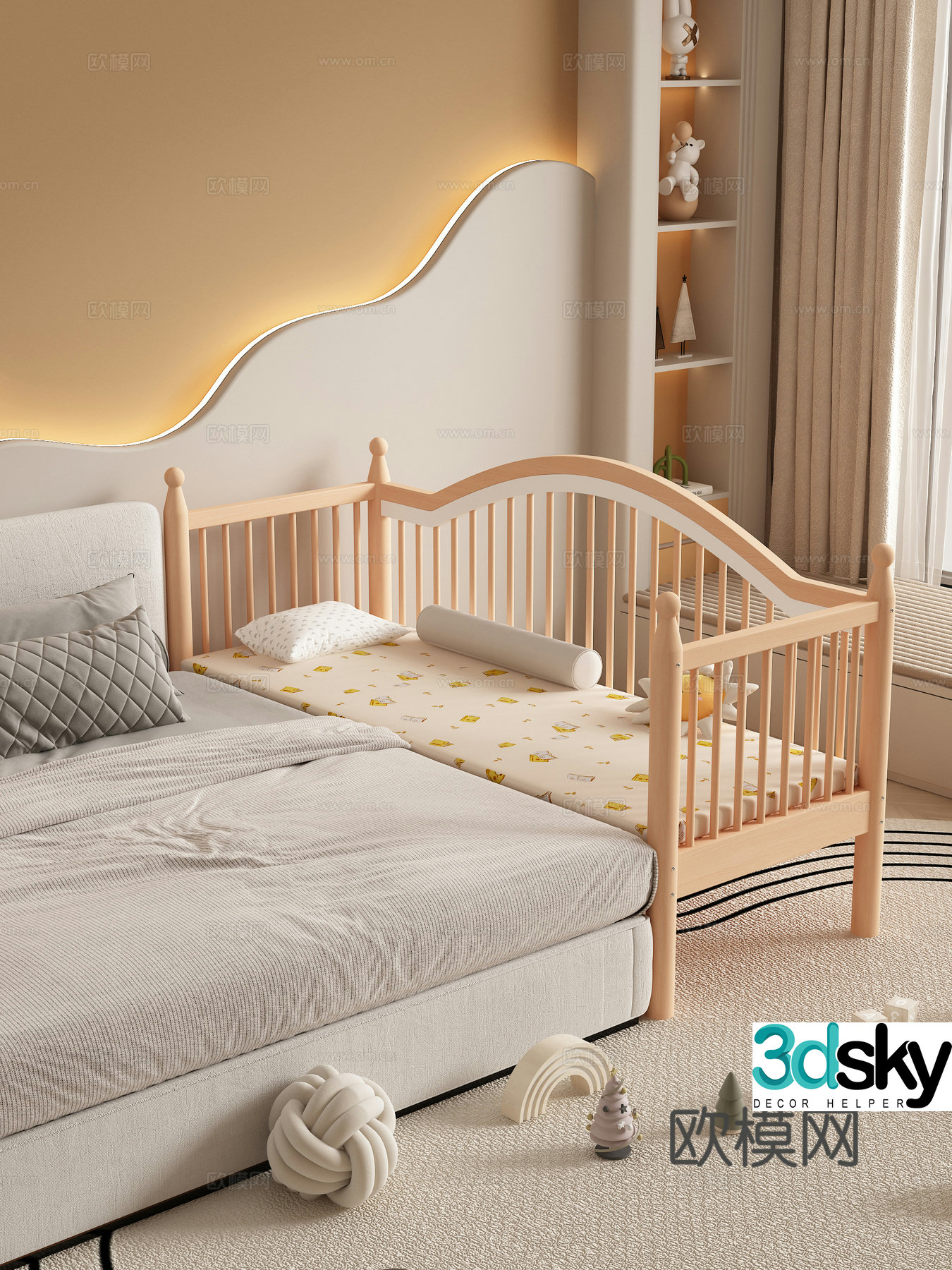 Spliced â€‹â€‹bed Children’s bed Guardrail lifting bed Crib Children’s room Children’s bedroom 3D model
