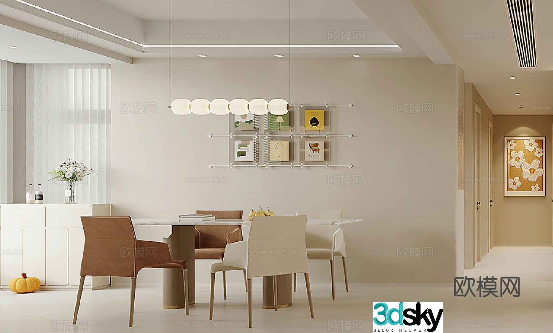 Modern restaurant Creamy restaurant Dining table Chandelier Simple restaurant Modern living restaurant 3d model