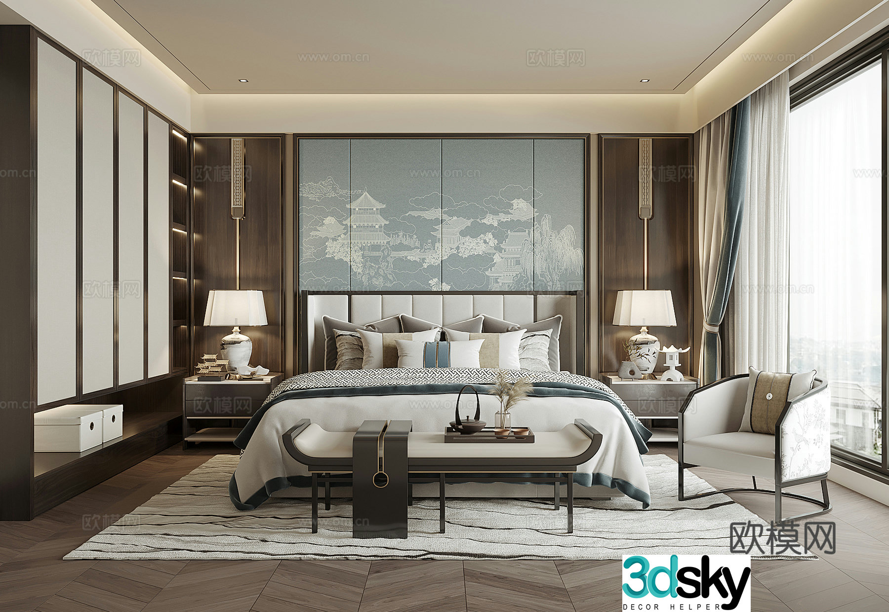 New Chinese bedroom 3D model