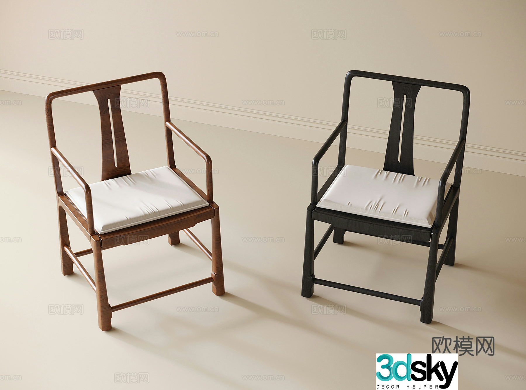 New Chinese style single chair book chair tea chair dining chair 3d model