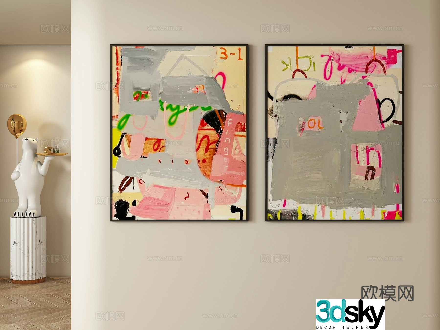 Cream style decorative painting hanging painting 3d model
