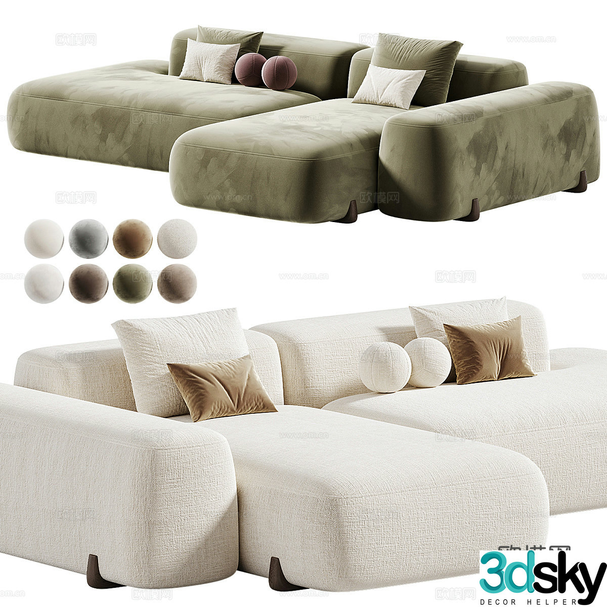 Modern Cream Style KAUNAS Corner Sofa 3D Model