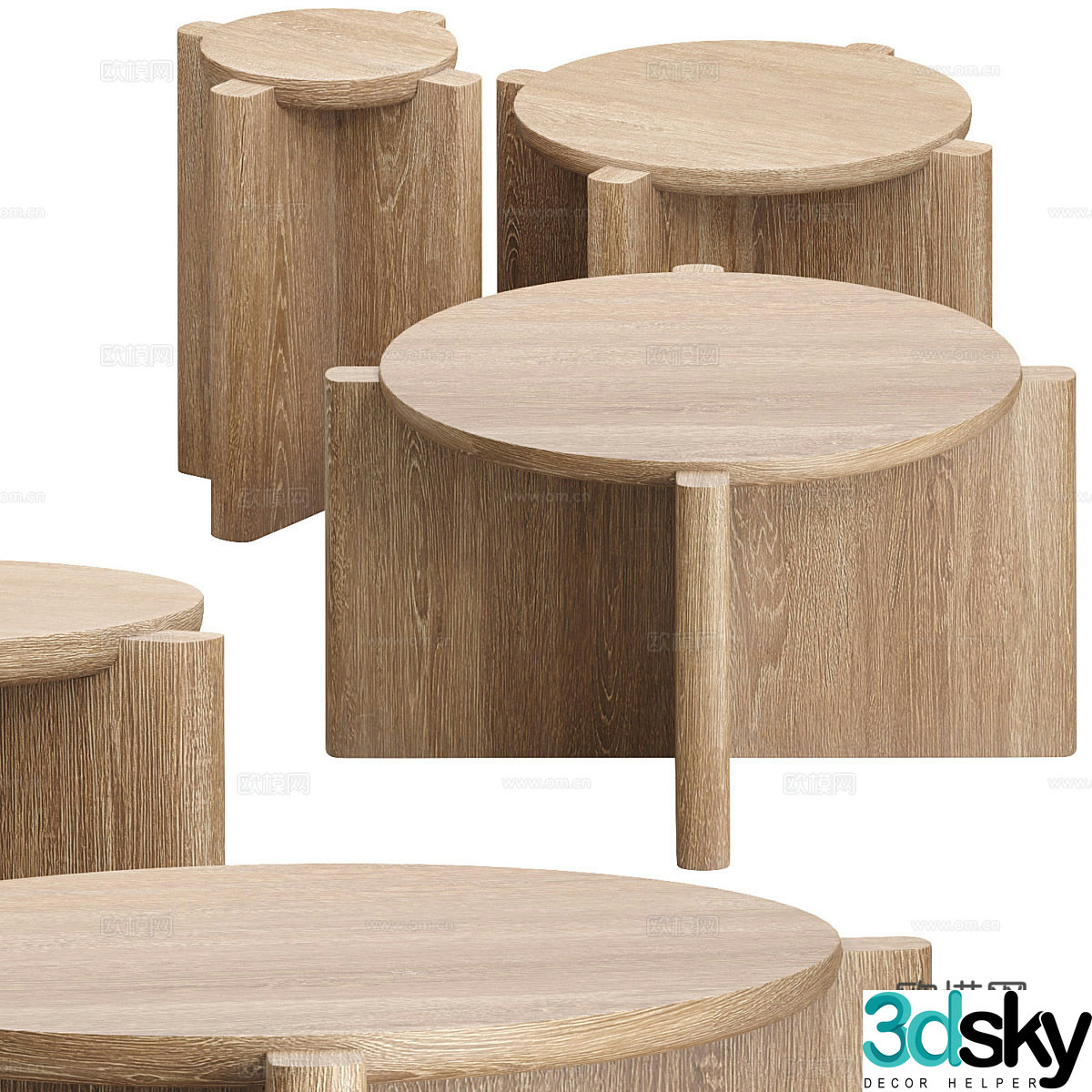 Middle-aged tea table coffee table combination side table solid wood tea table solid wood edge table artistic tea table round table 3D model