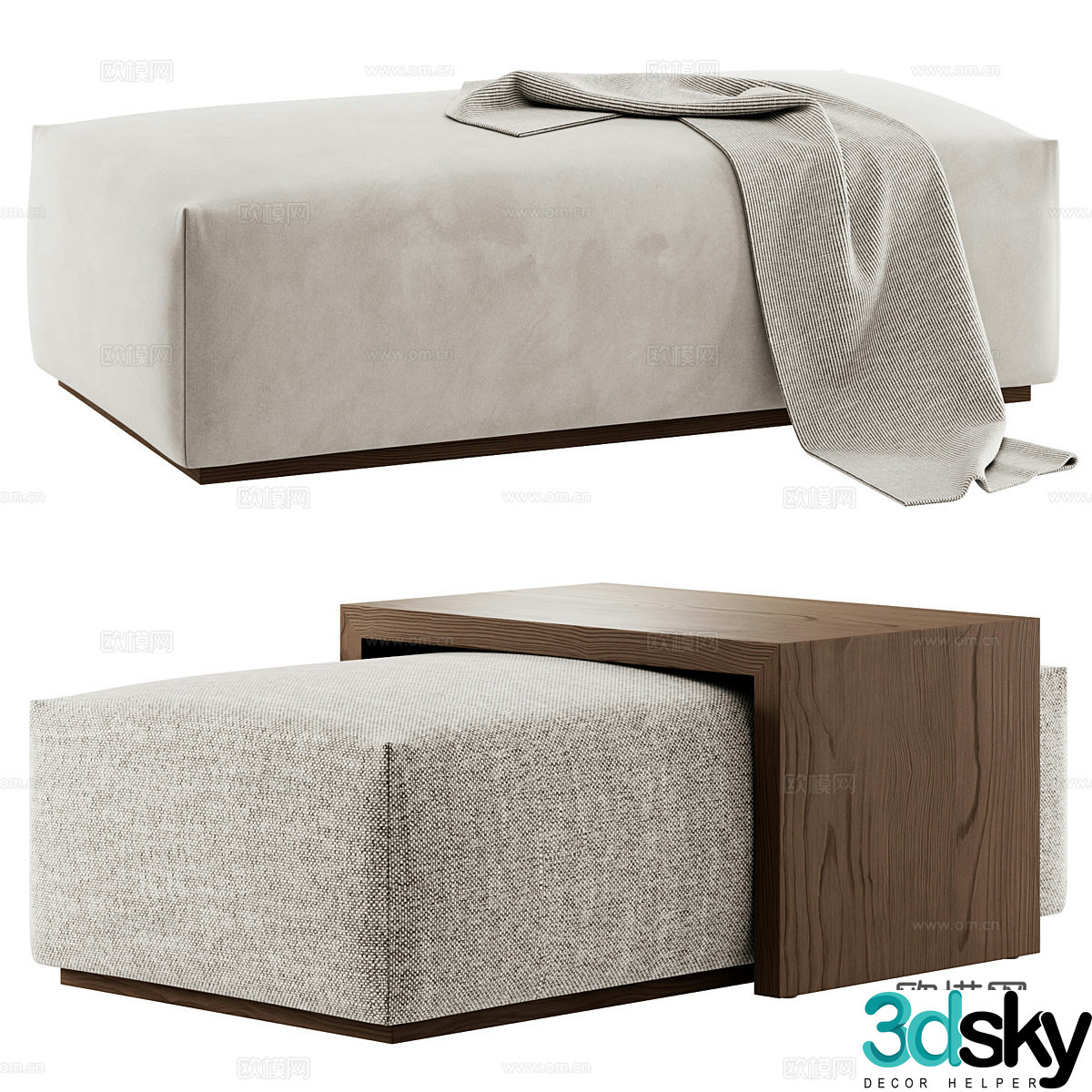 Modern sofa stool fabric sofa stool low stool cushion coffee table shoe changing stool footstool cloth 3D model