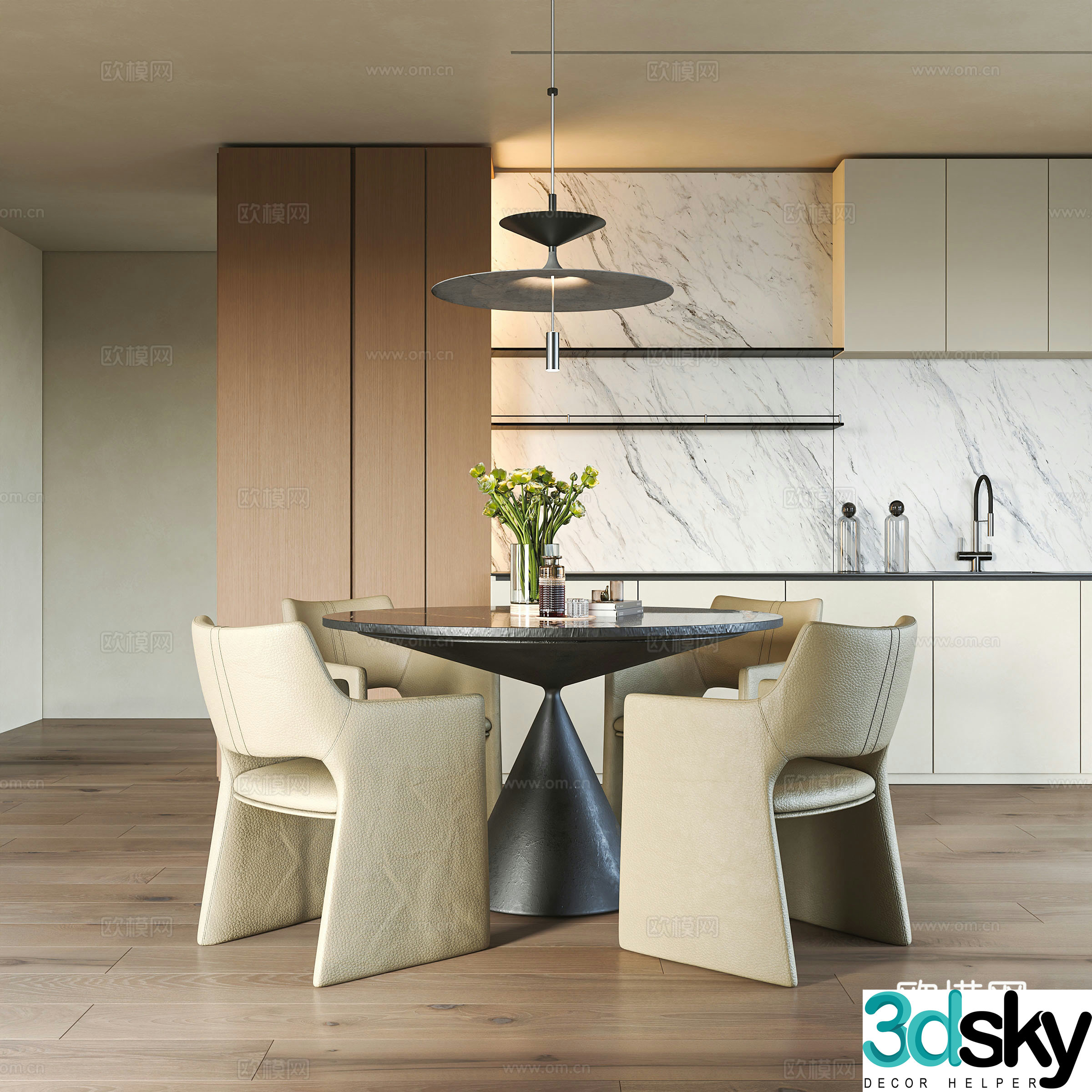 Modern dining table and chair combination 3D model