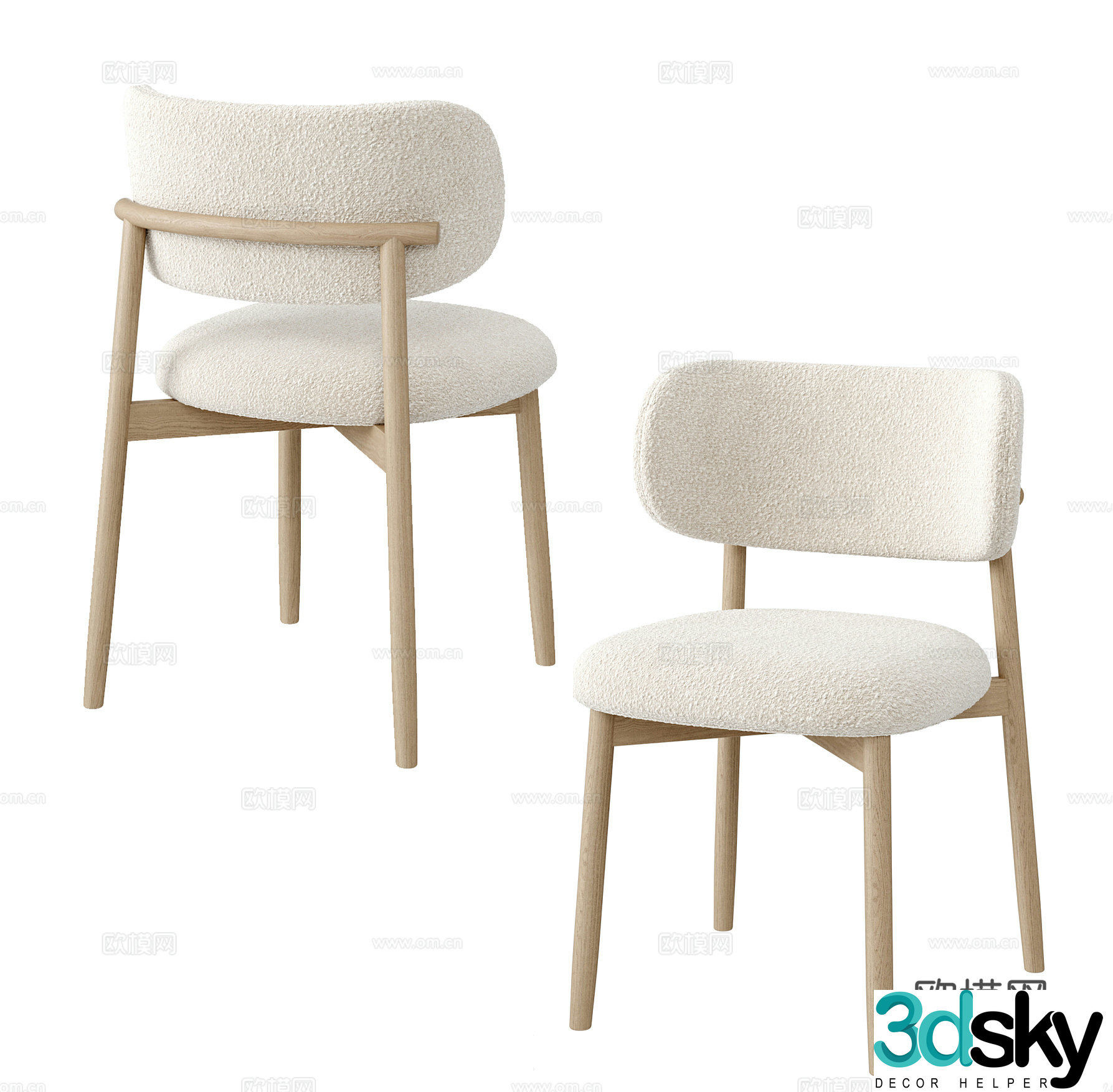 Cream-style dining chair Cream-style single chair Fabric single chair Lamb-feather single chair Lamb-feather casual chair 3d model