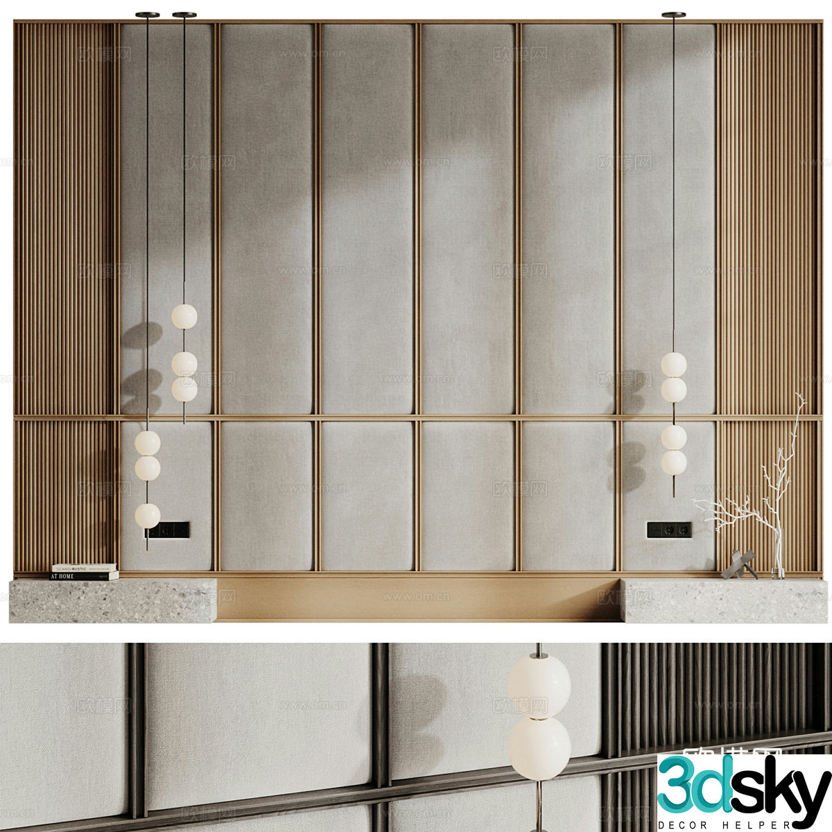 New Chinese style bedside background wall 3D model