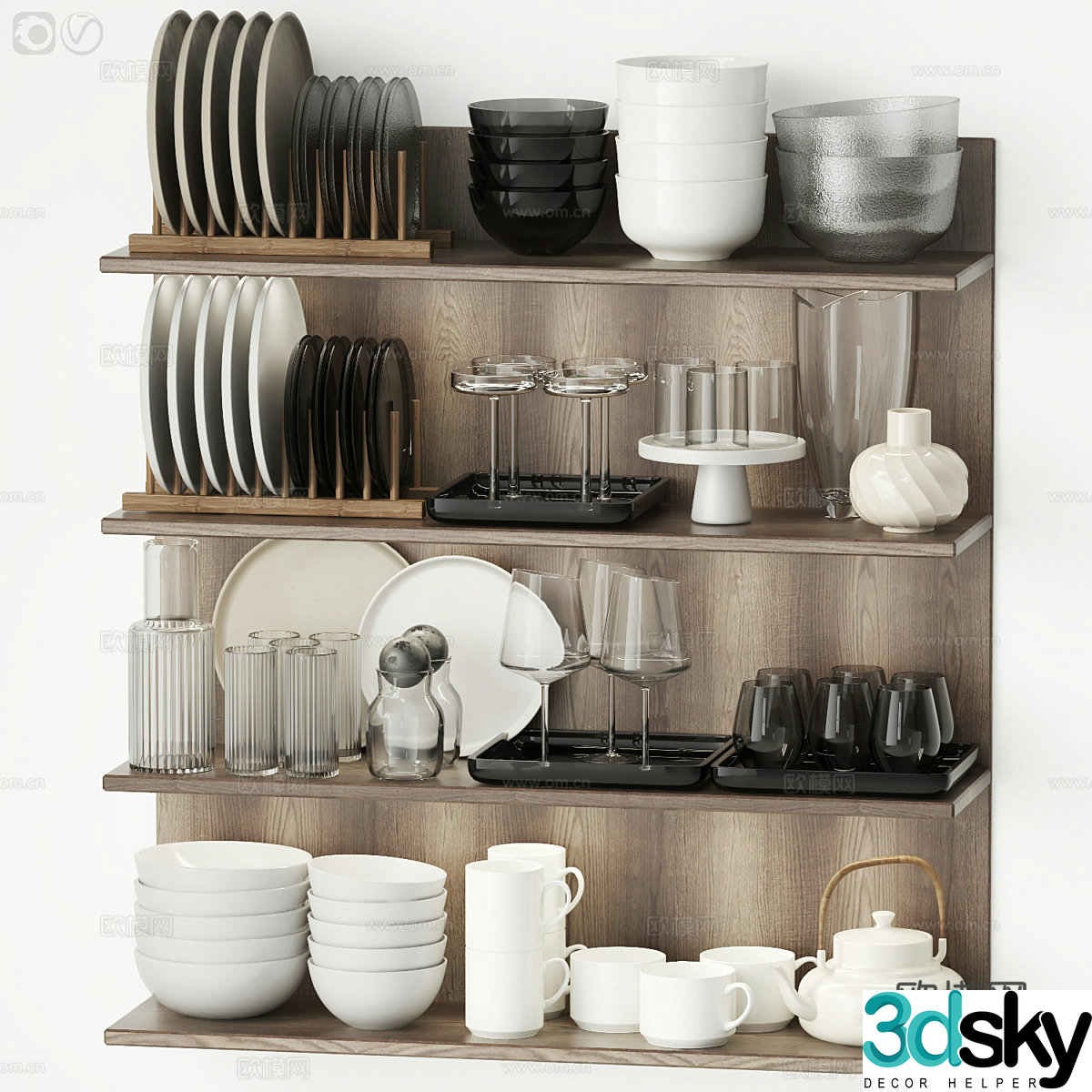 Tableware ornaments Tableware combination Kitchen ornaments Cabinet Kitchen laminates Dish Cup Water 3D Model