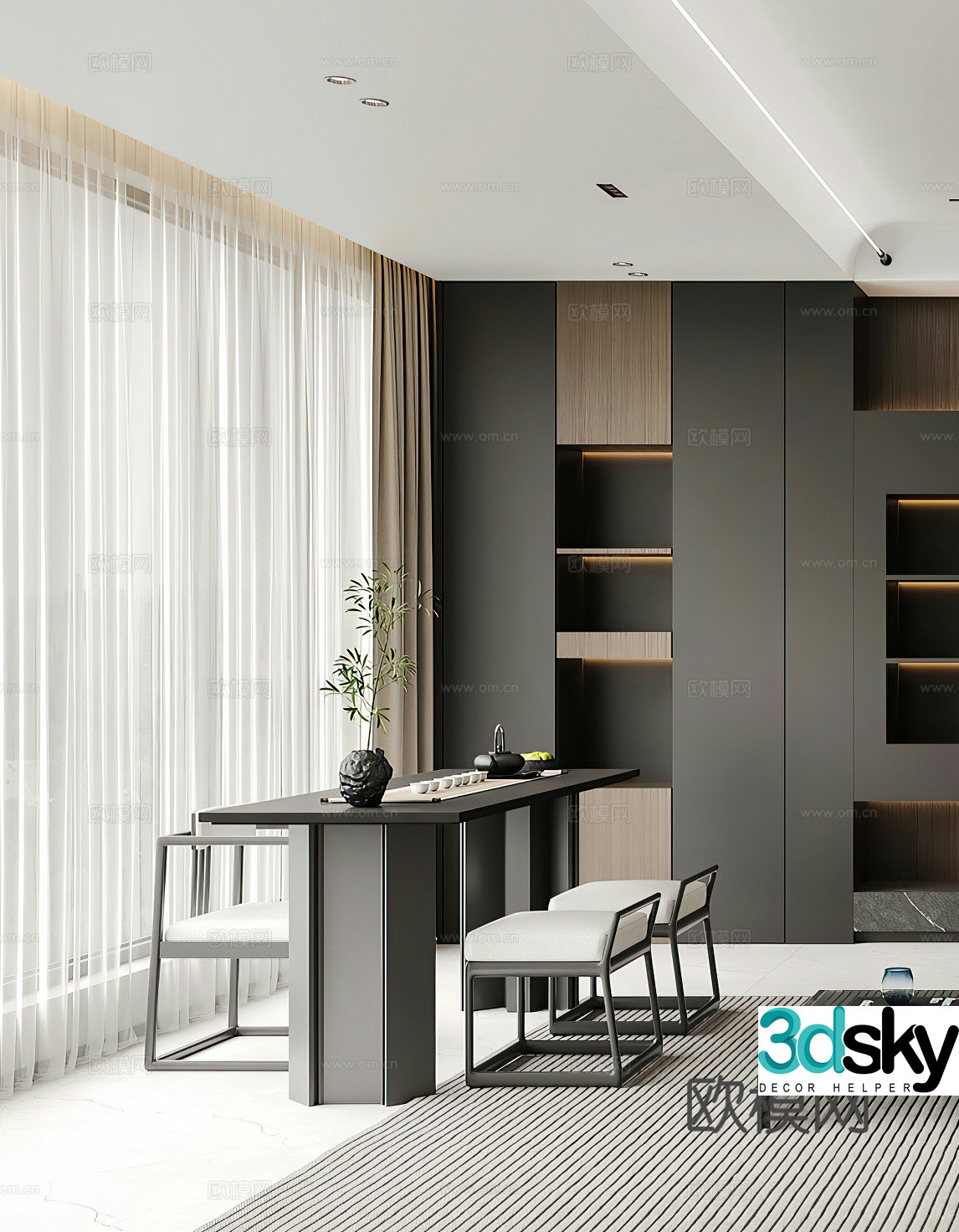 Modern tea room Tea table Modern teahouse Italian tea room Simple black and white grey Light luxury Office 3D model