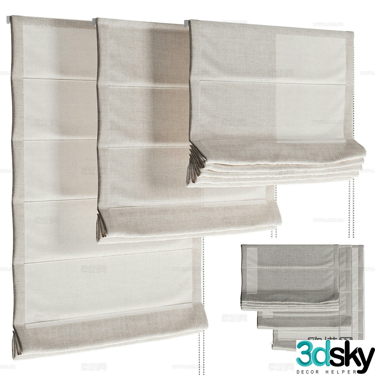 New Chinese Roman curtain cloth curtain folding curtain roller blind 3D model