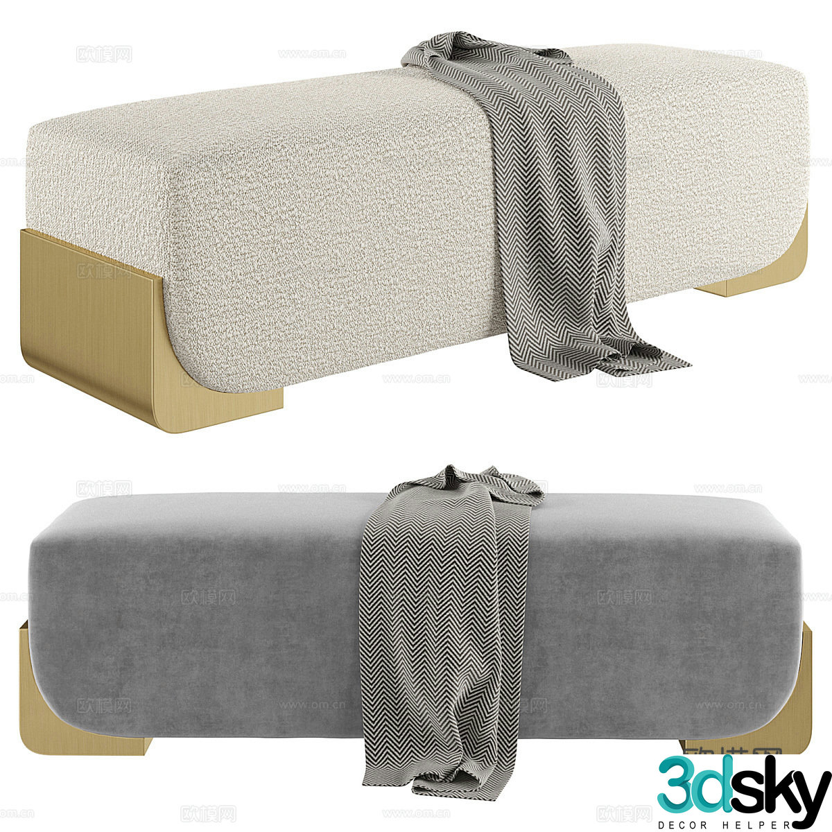 Modern Light Humano Bench 3D Model