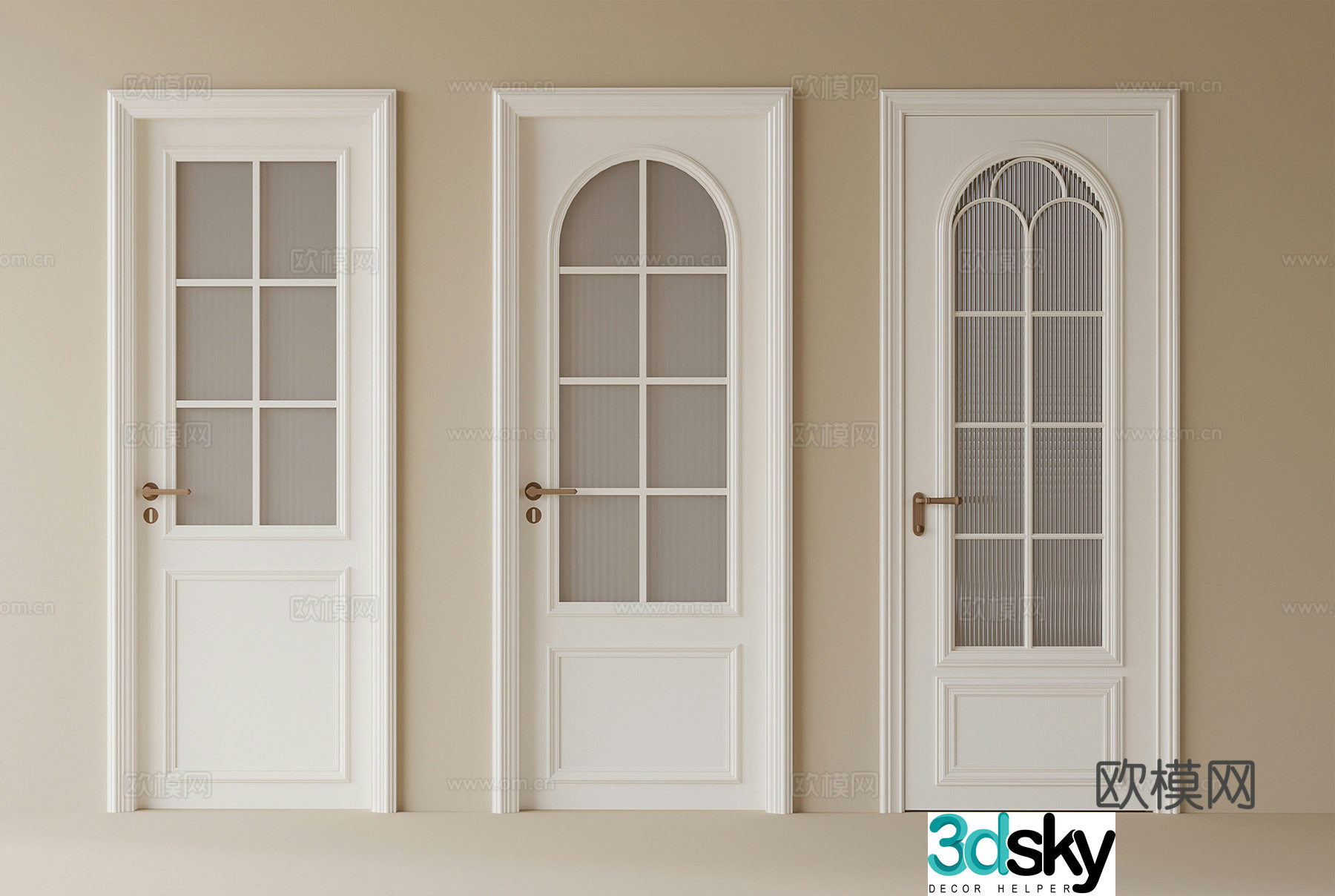 Modern single-open door kitchen door bathroom door 3d model