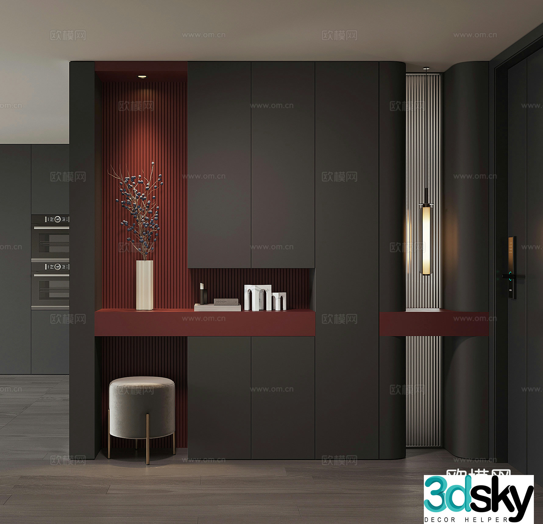 Modern home entrance shoe cabinet 3D model