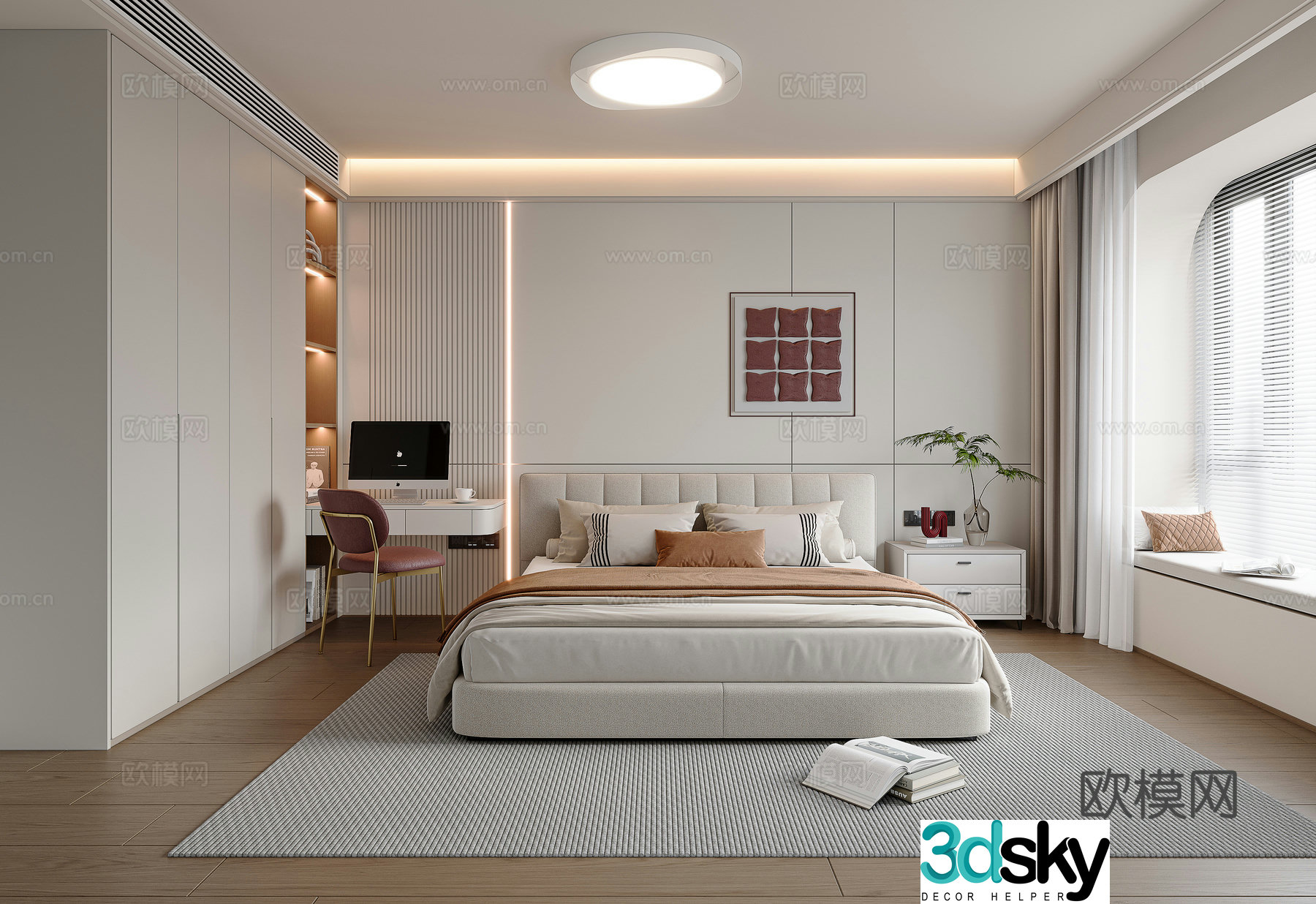 Modern Cream Bedroom 3d Model