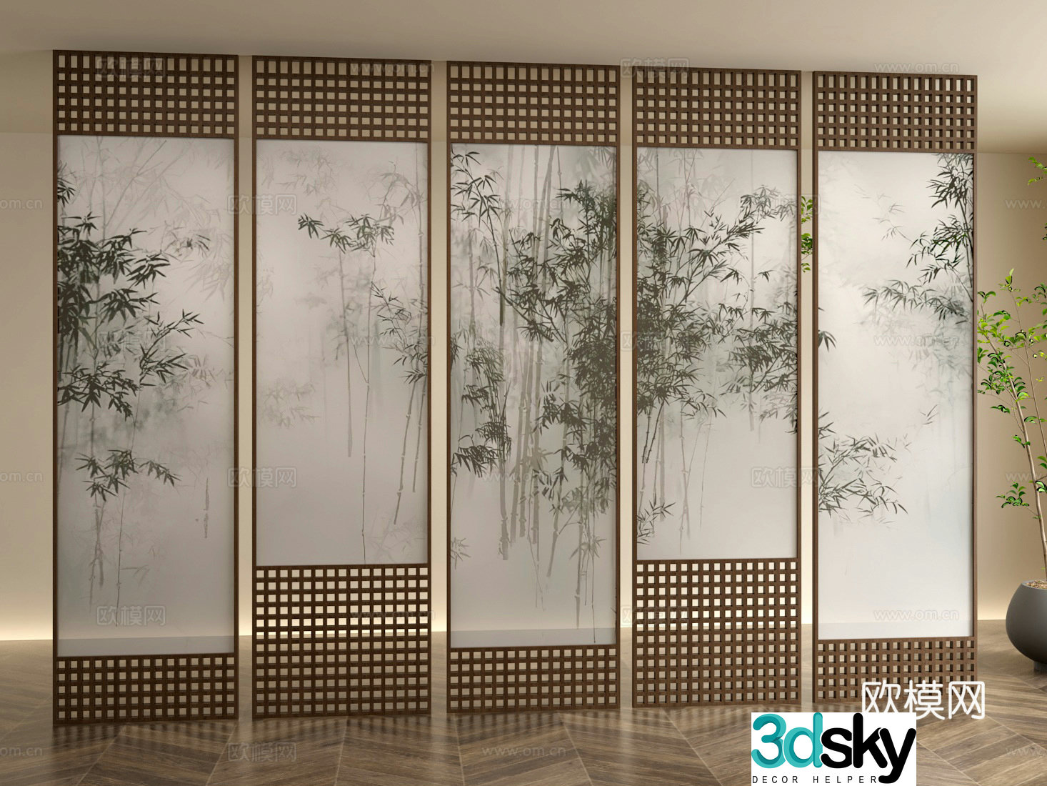 Wasabi Middle Grid Partition Bamboo Curtain 3D Model