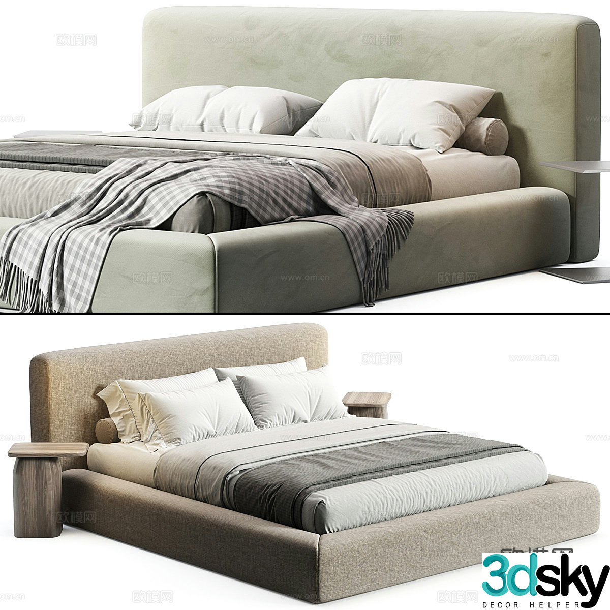 Fabric double bed Fabric bed Bedding products Hotel double bed B&B Double bed Cream style double 3D model