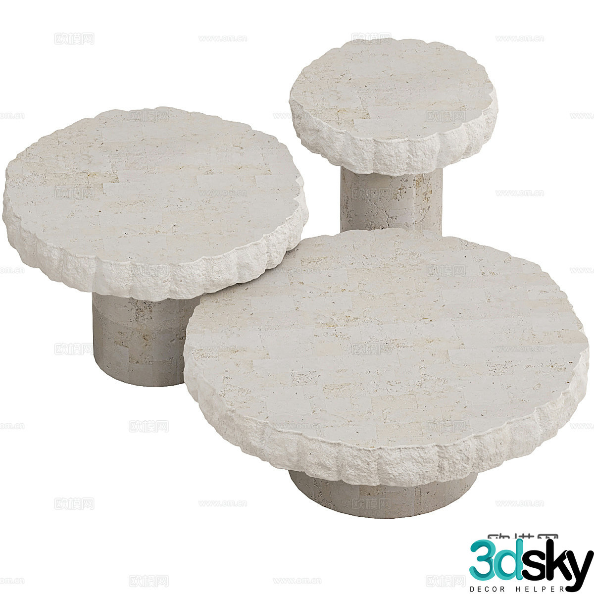 New Chinese style Wasabi Luma Nesting Stone Coffee Table 3D Model