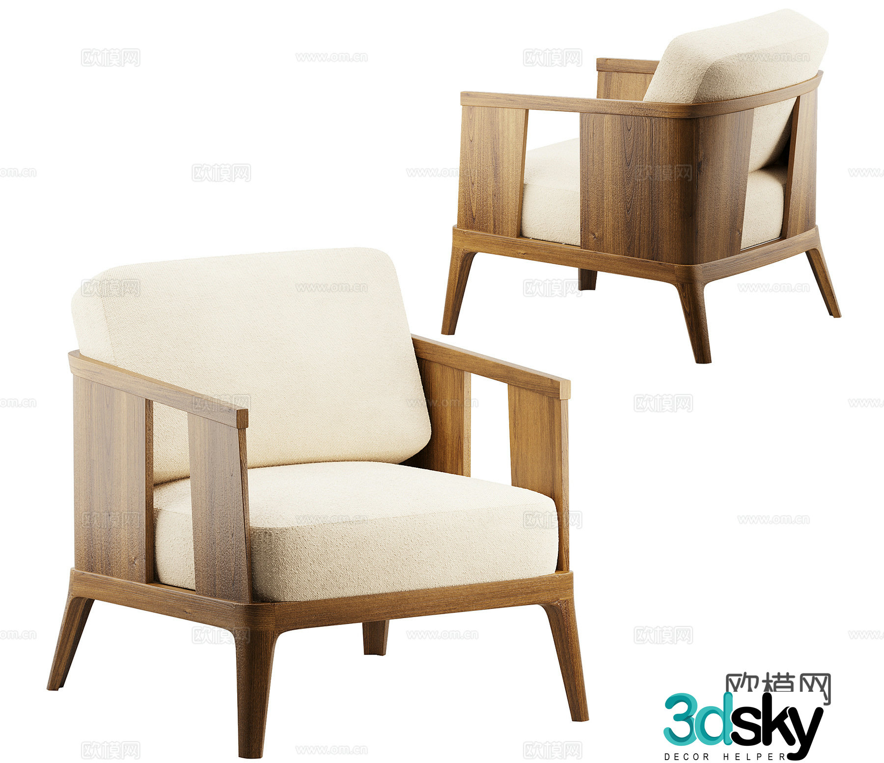 Middle-aged leisure chair middle-aged single sofa Wasabi style single chair B&B single chair B&B leisure chair 3D model