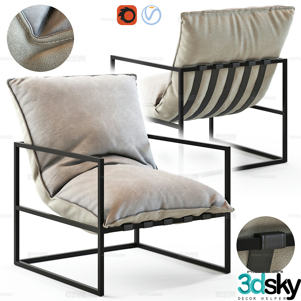 Fabric single sofa sofa chair Fabric single chair Fabric casual chair Fabric backrest chair Fabric 3D model