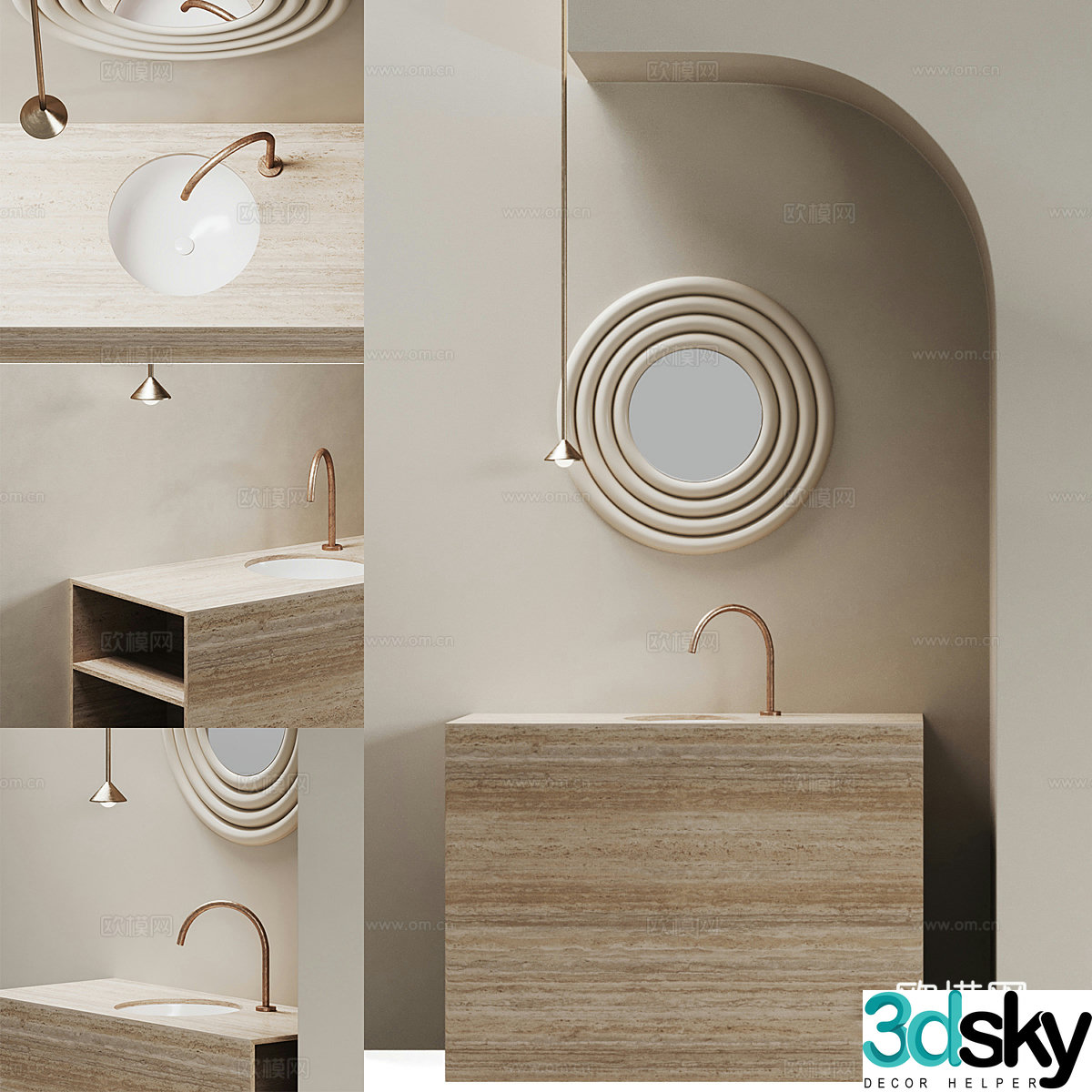 Wasabi Washing Desk Bathroom Mirror Bathroom Cabinet Art Bathroom Cabinet Art Chandelier Faucet 3D Model