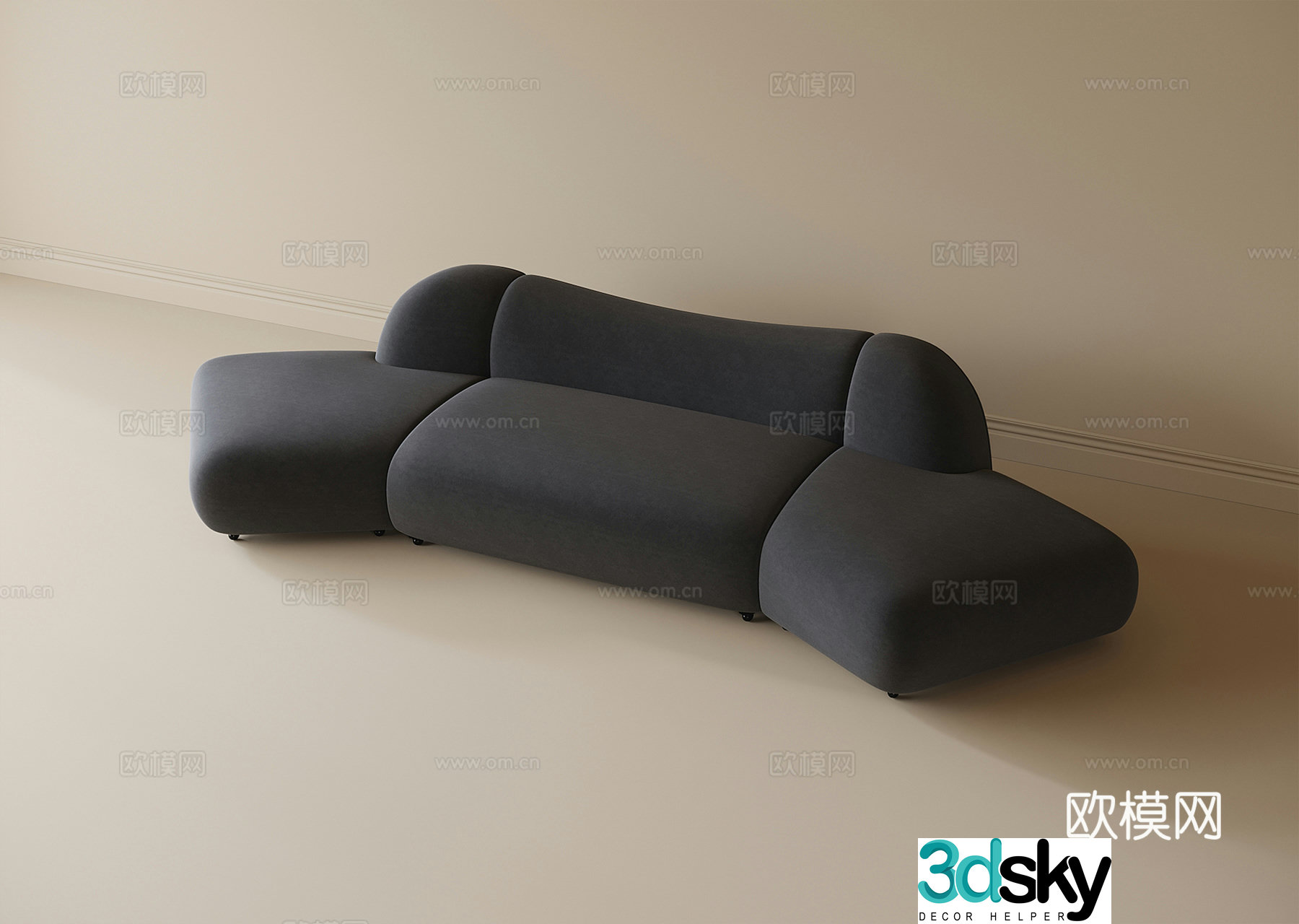 Modern curved sofa multi-person sofa fabric sofa 3d model