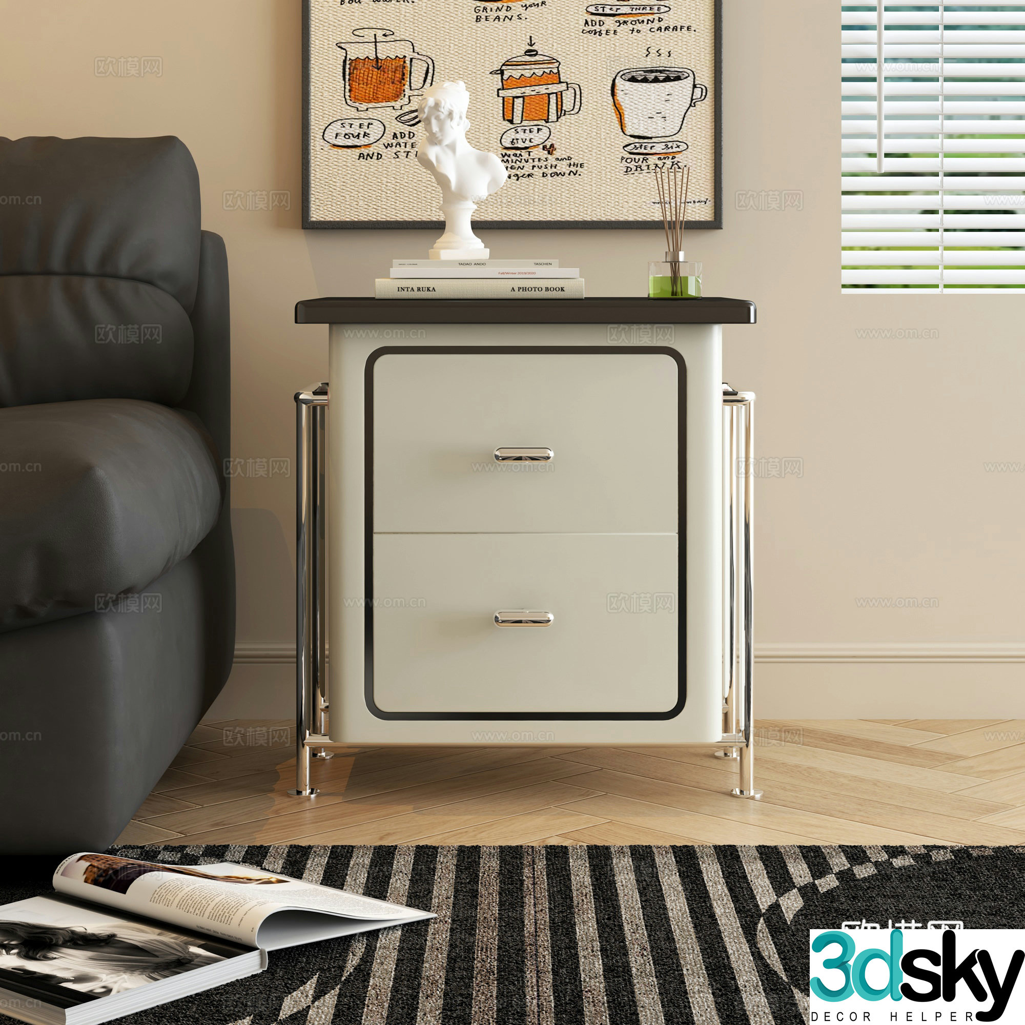 Modern creamy living room side table 3d model